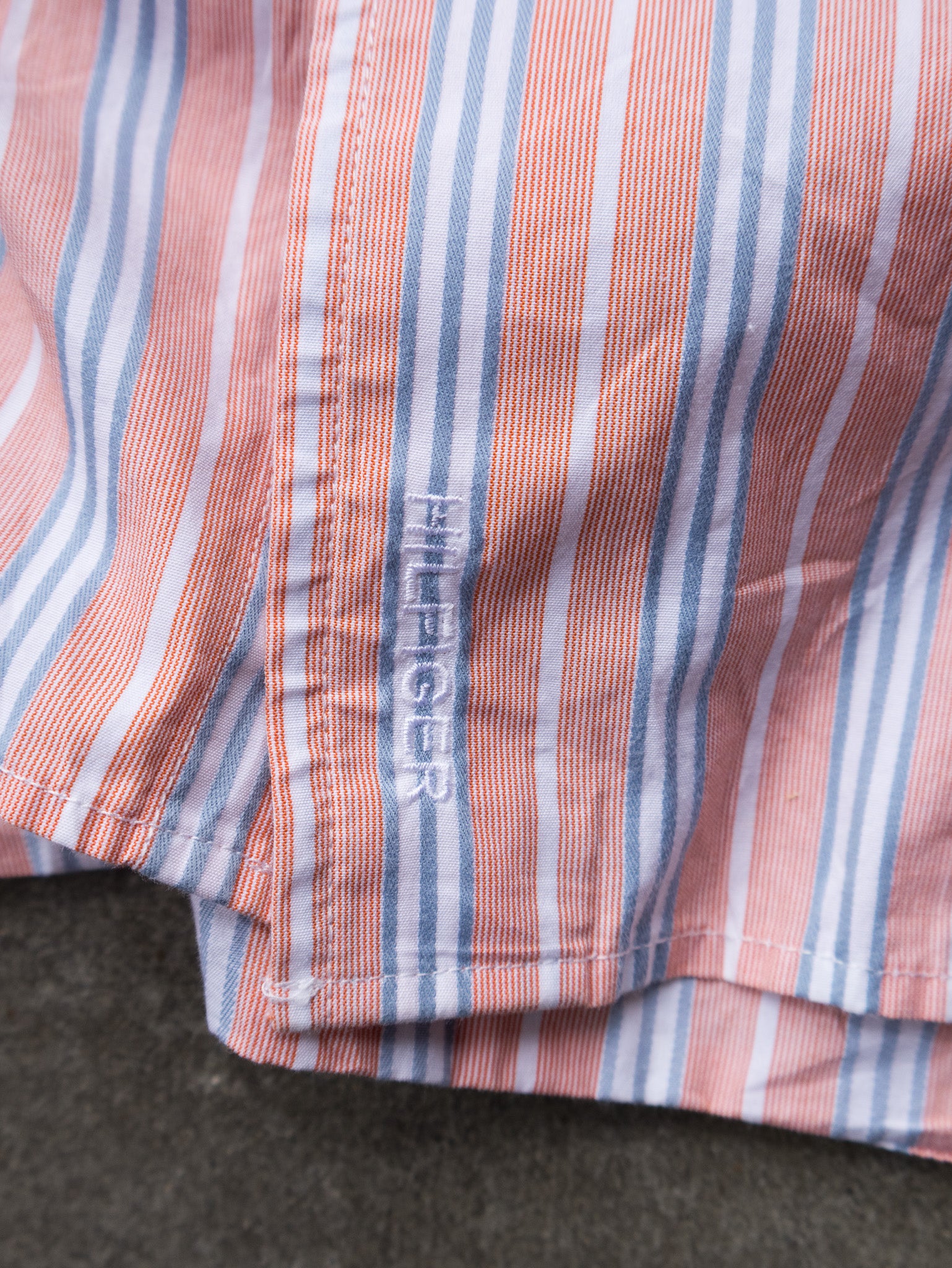 Vintage Peach Tommy Hilfiger Striped Shirt (XL)
