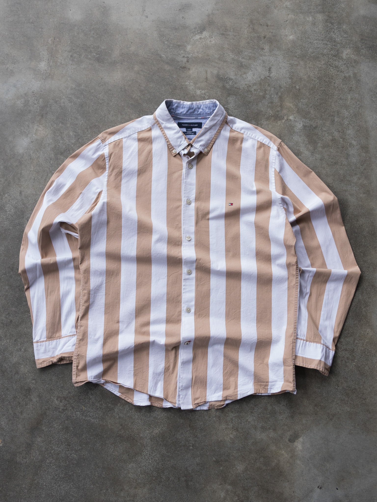 Vintage Tan Tommy Hilfiger Striped Shirt (L)