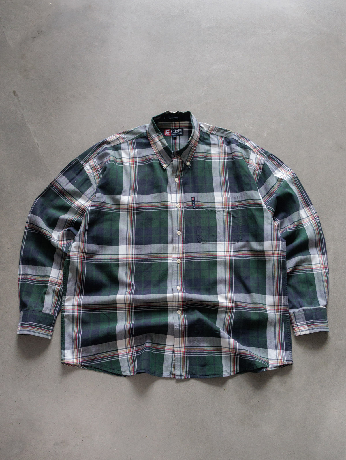 Vintage 90s Green Plaid Chaps Ralph Lauren Shirt (XL)