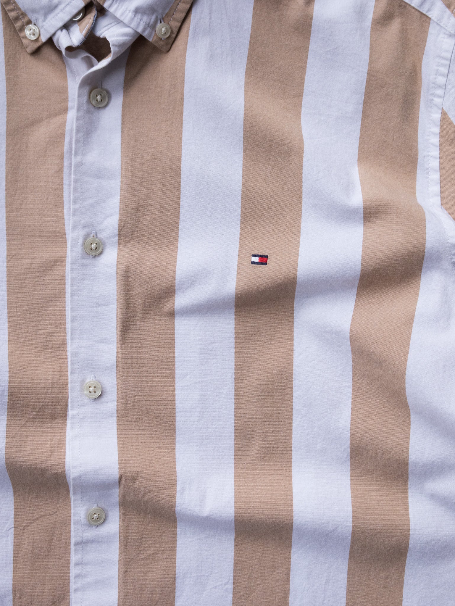 Vintage Tan Tommy Hilfiger Striped Shirt (L)