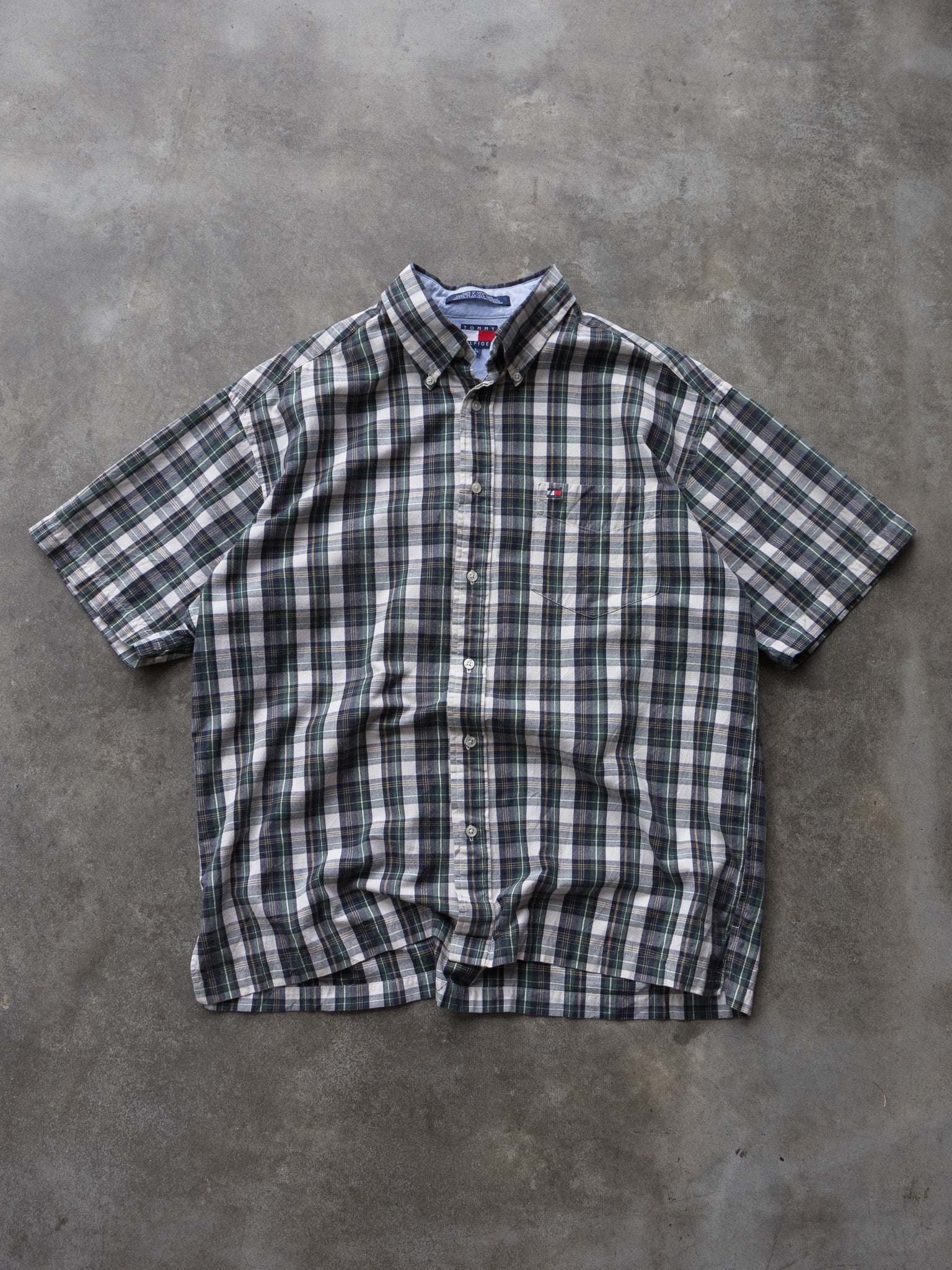 Vintage Dark Green Tommy Hilfiger Short Sleeve Check Shirt (L)
