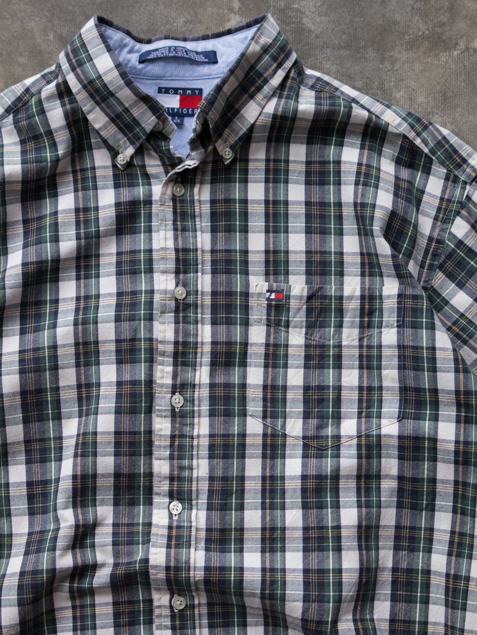Vintage Dark Green Tommy Hilfiger Short Sleeve Check Shirt (L)