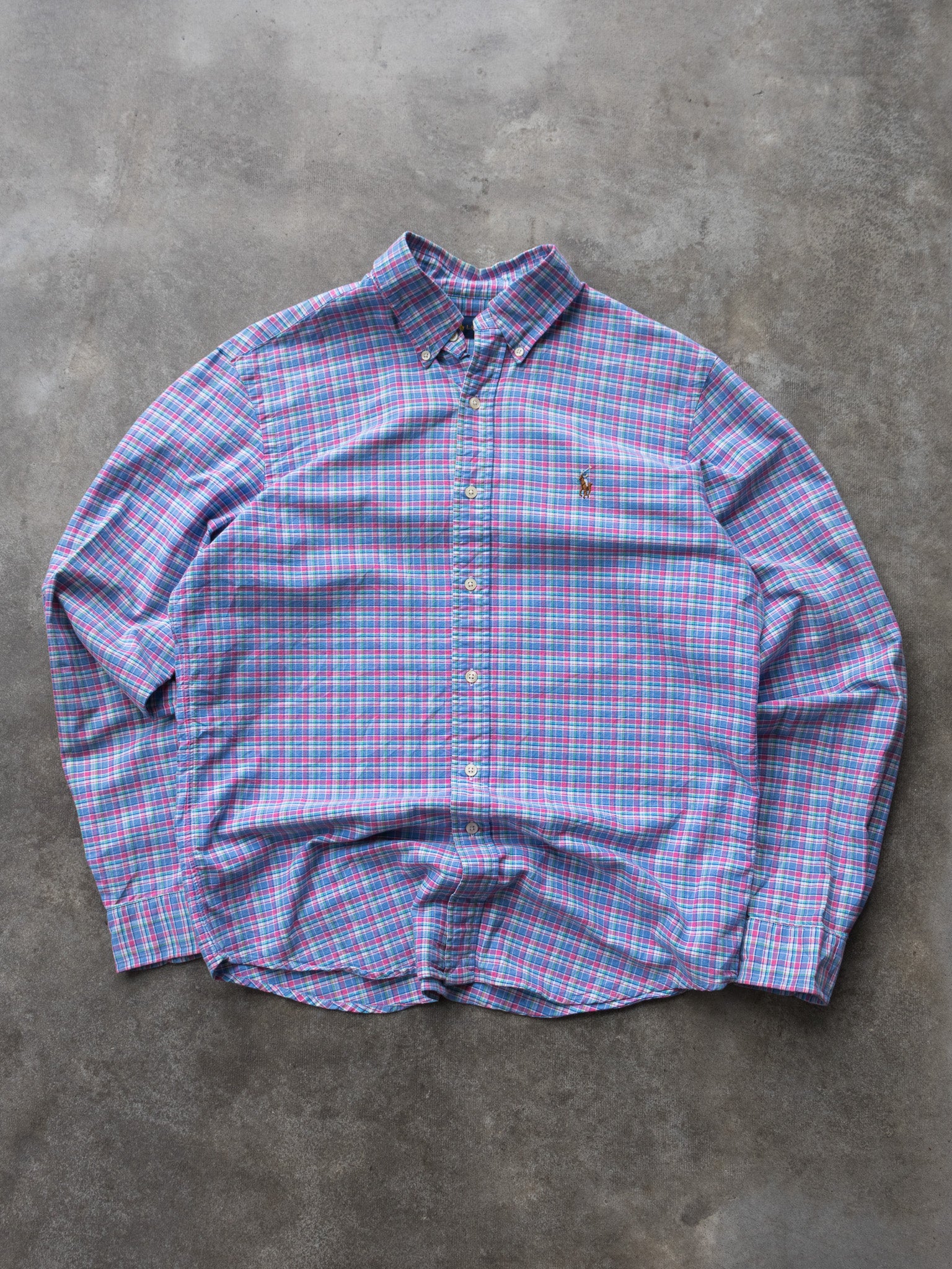 Vintage Pink & Blue Ralph Lauren Plaid Shirt (M)