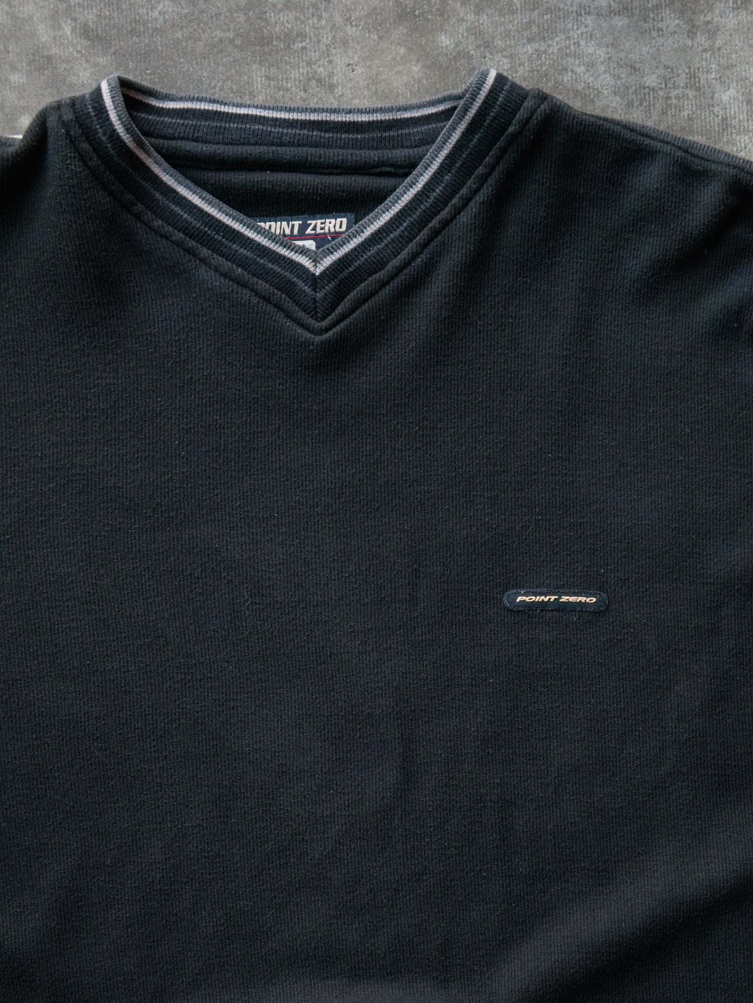 Vintage 90s Black Point Zero V-Neck Knit Sweater (XL)