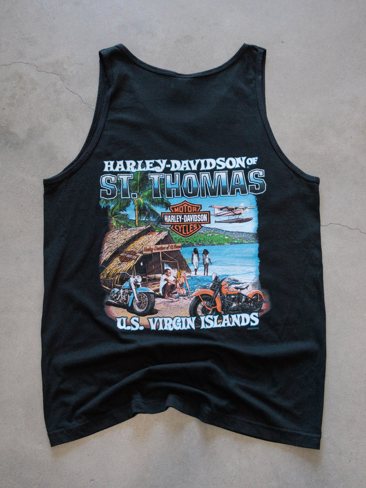 Vintage 2009 Black Harley-Davidson St. Thomas U.S. Virgin Islands Tank (L)