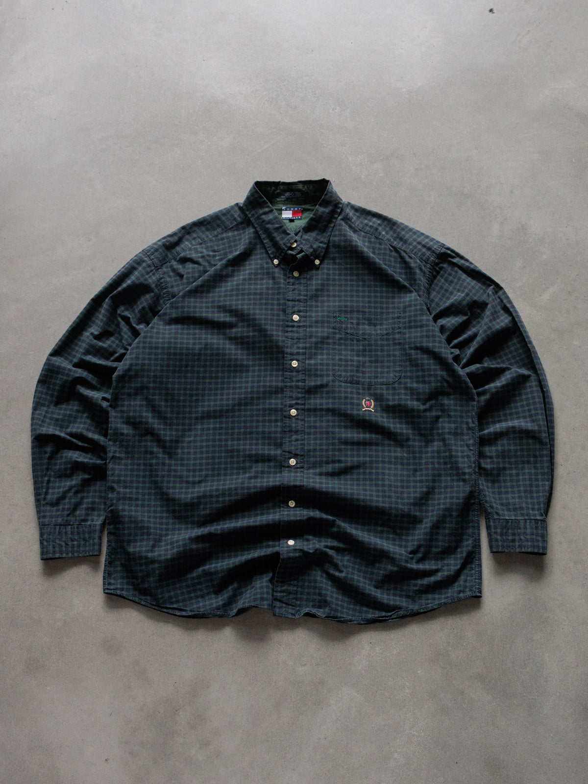 Vintage 90s Green Plaid Tommy Hilfiger Shirt (2XL)