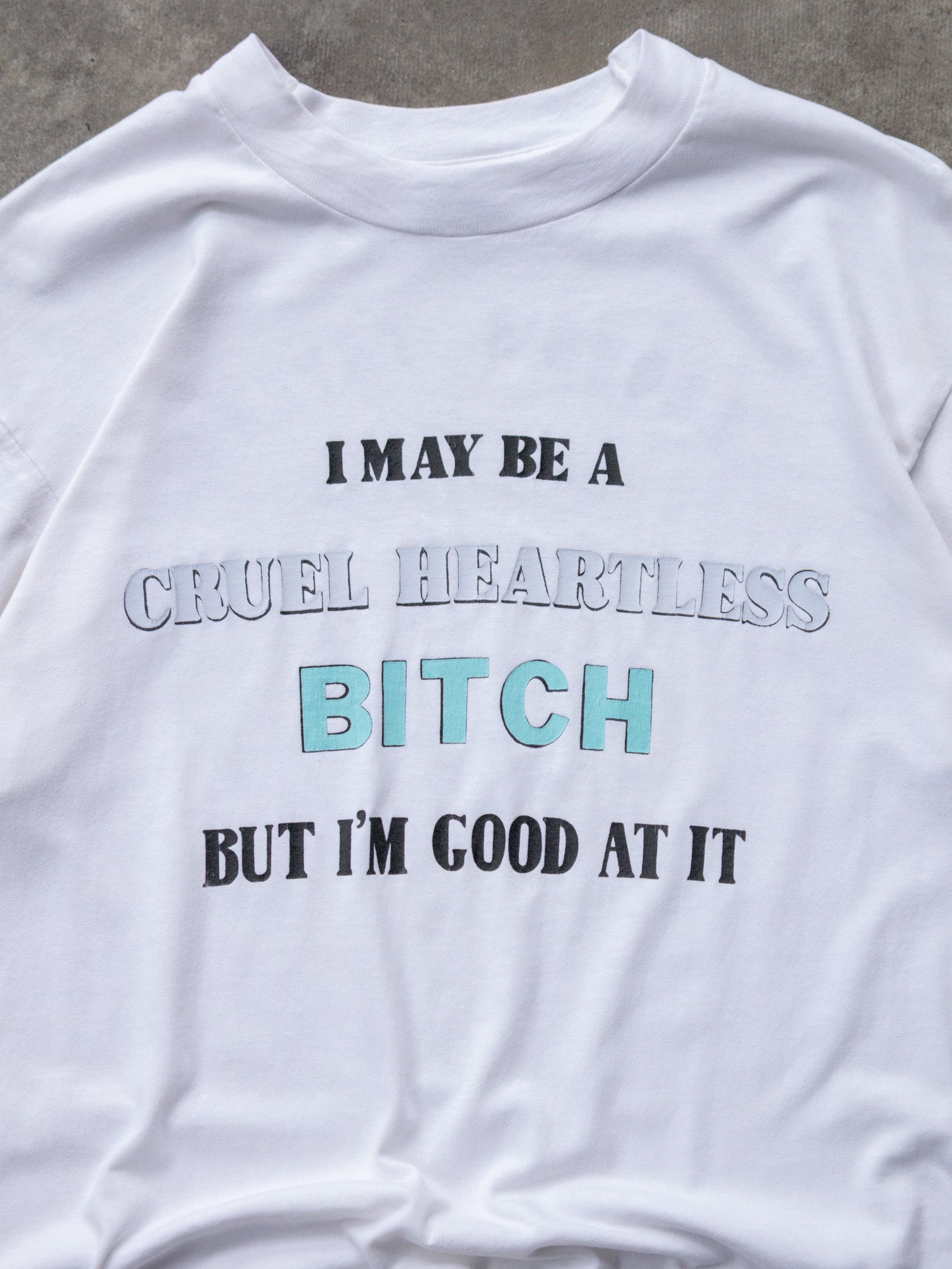 Vintage 90s White Cruel Heartless Slogan Tee (L)