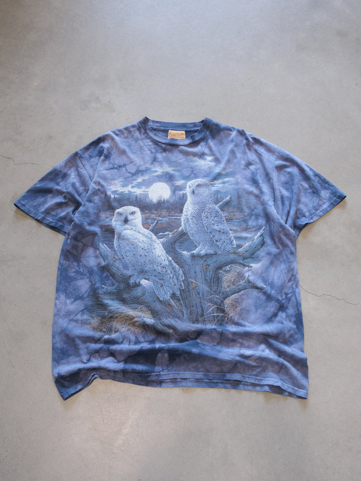 Vintage 90s Blue Tie-Dye The Mountain Snowy Owls Tee (XL)