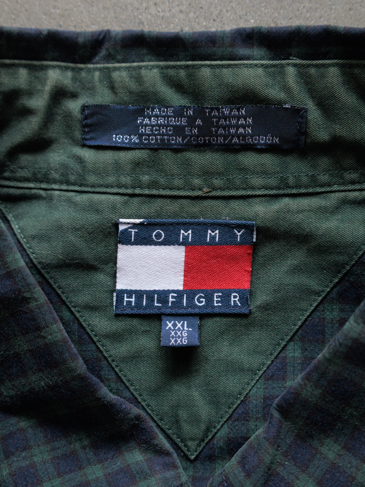Vintage 90s Green Plaid Tommy Hilfiger Shirt (2XL)