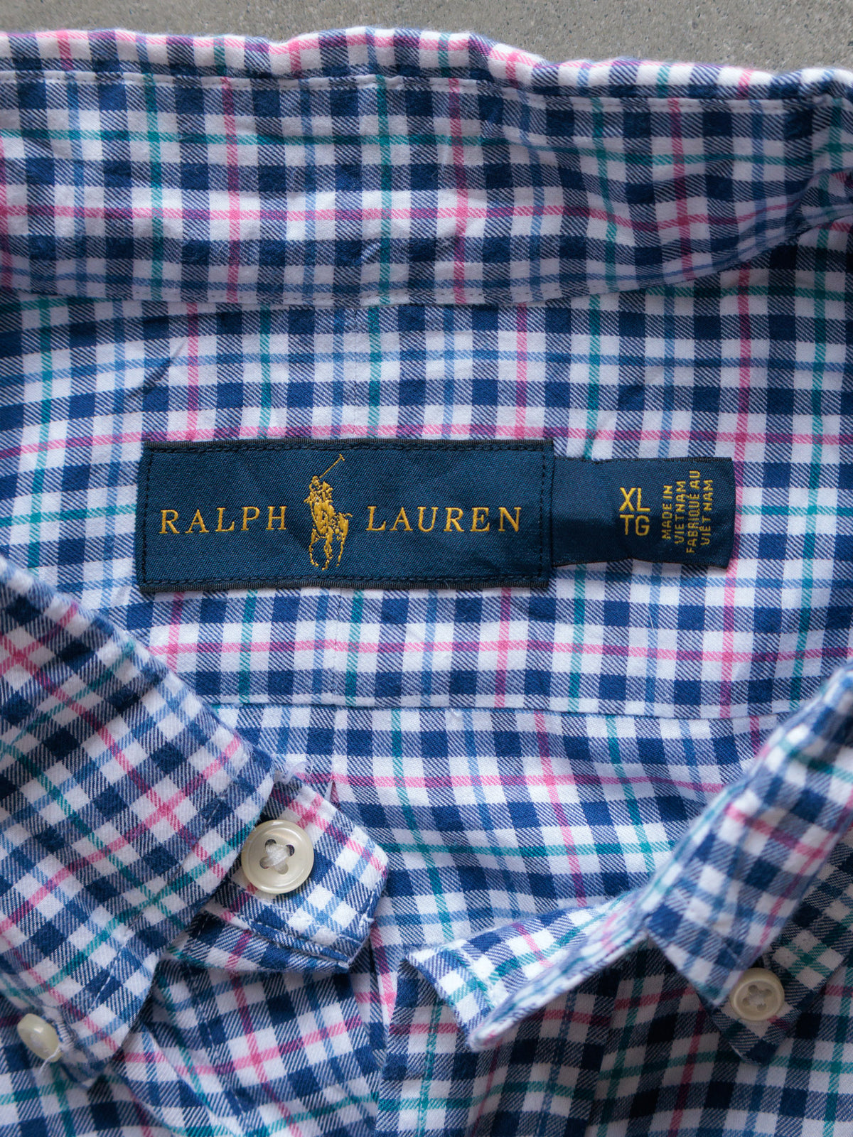 Vintage Blue Plaid Ralph Lauren Shirt (XL)