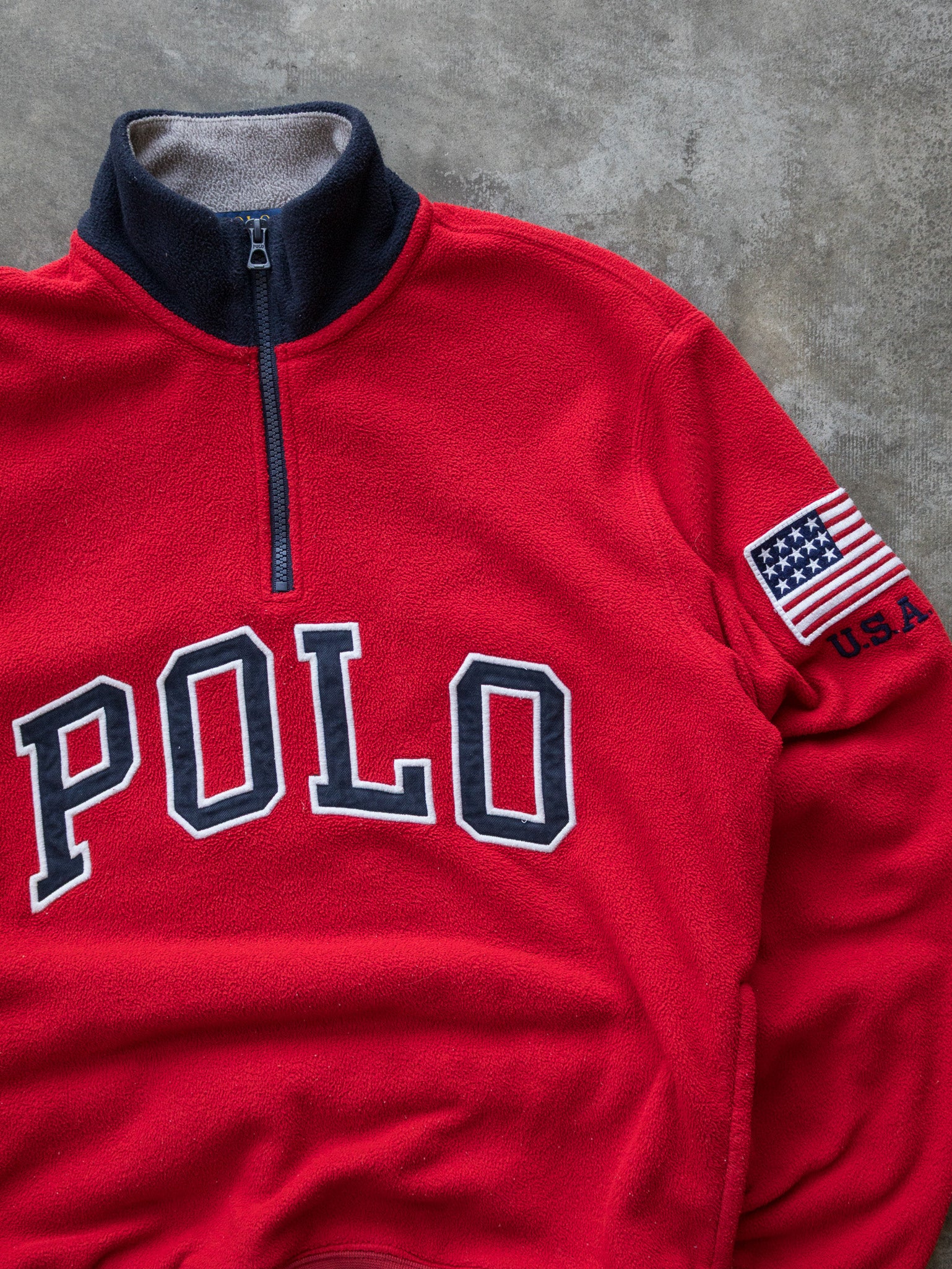 Vintage Red Polo Ralph Lauren 1/4 Zip Fleece Sweatshirt (S)