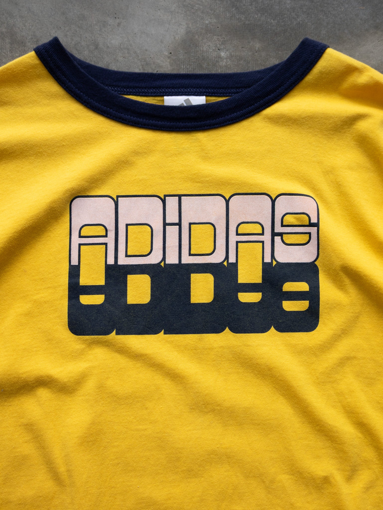 Vintage 00s Yellow Adidas Graphic Ringer Tee (XL)