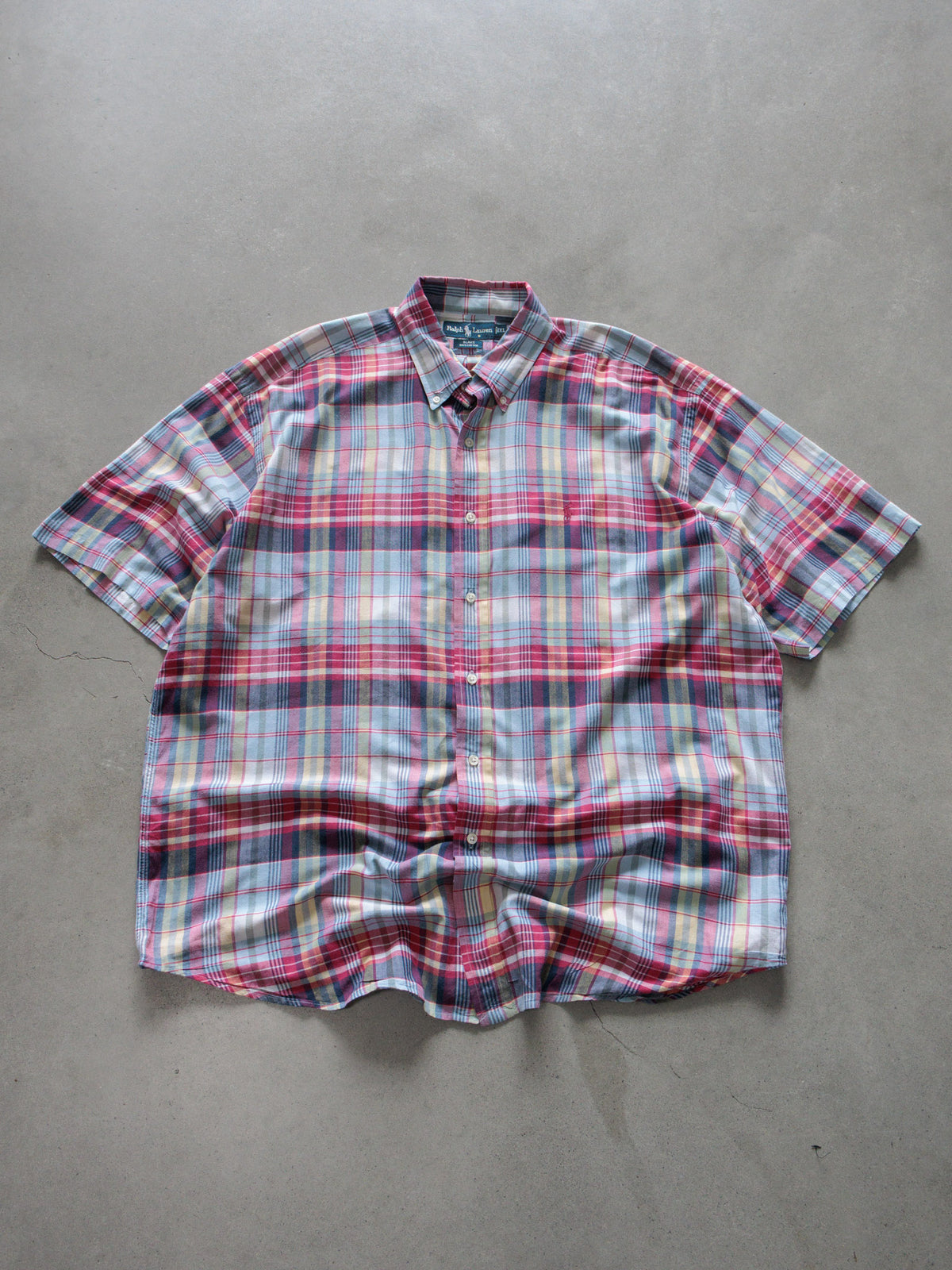 Vintage Pink Plaid Ralph Lauren Short Sleeve Shirt (XL)