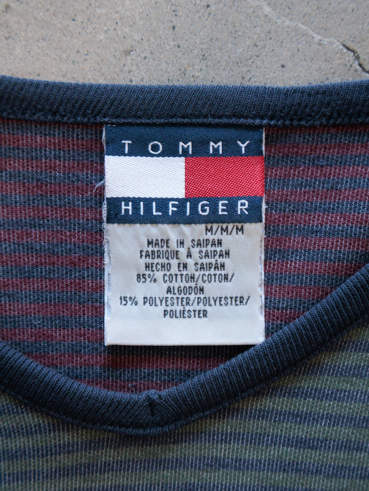 Vintage 90s Green Striped Tommy Hilfiger Long Sleeve Tee (M)