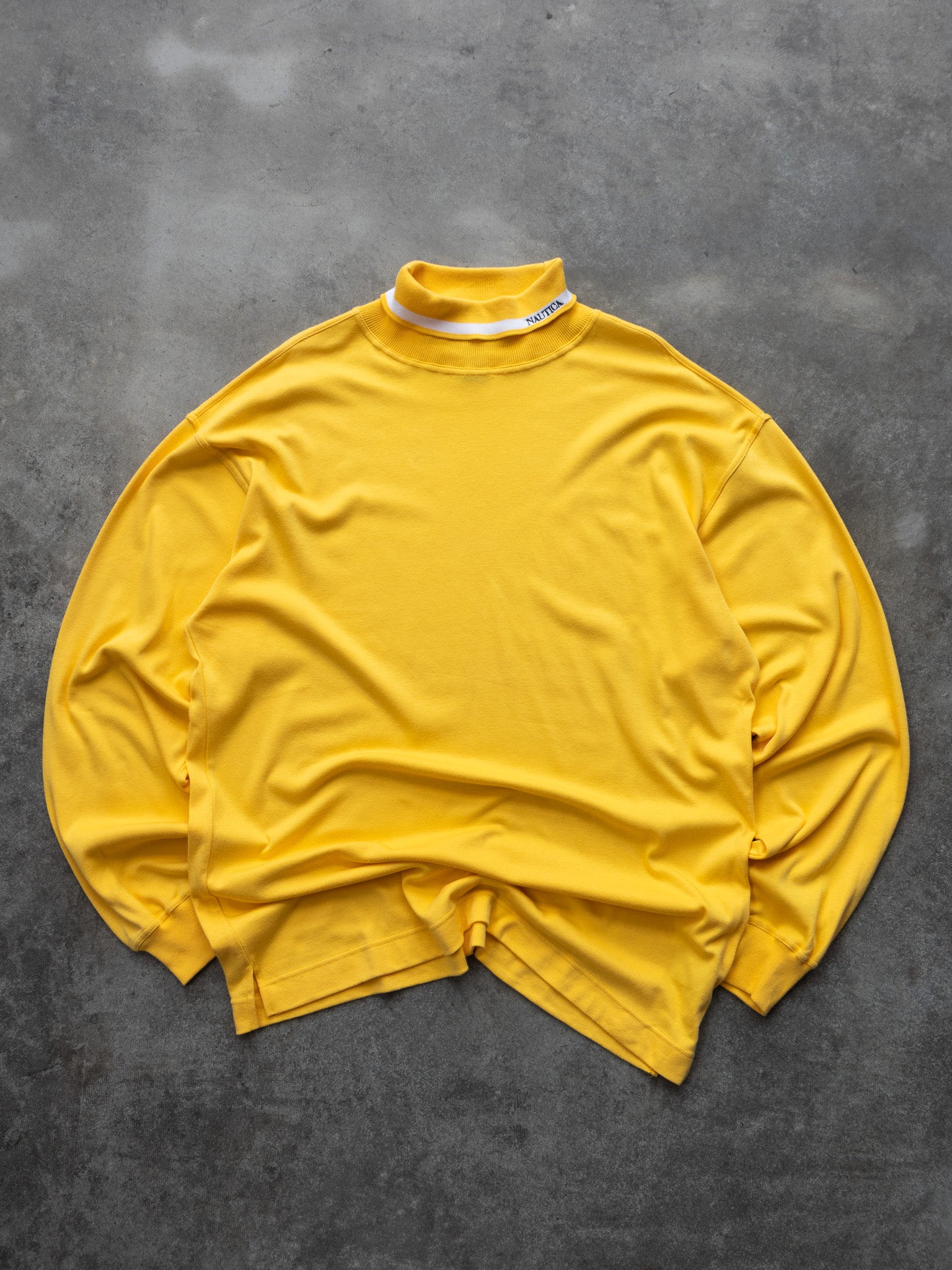 Vintage 90s Yellow Nautica Mock Neck Long Sleeve (XL)