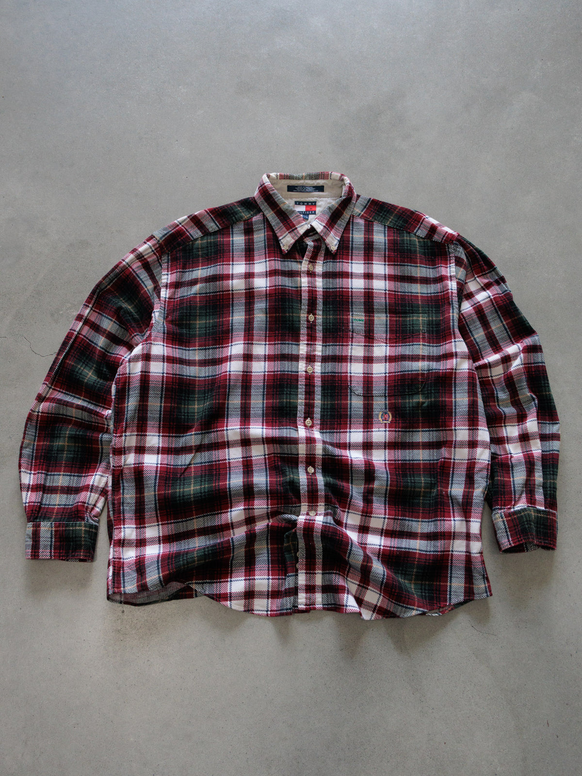 Vintage 90s Red Plaid Tommy Hilfiger Flannel Shirt (L)