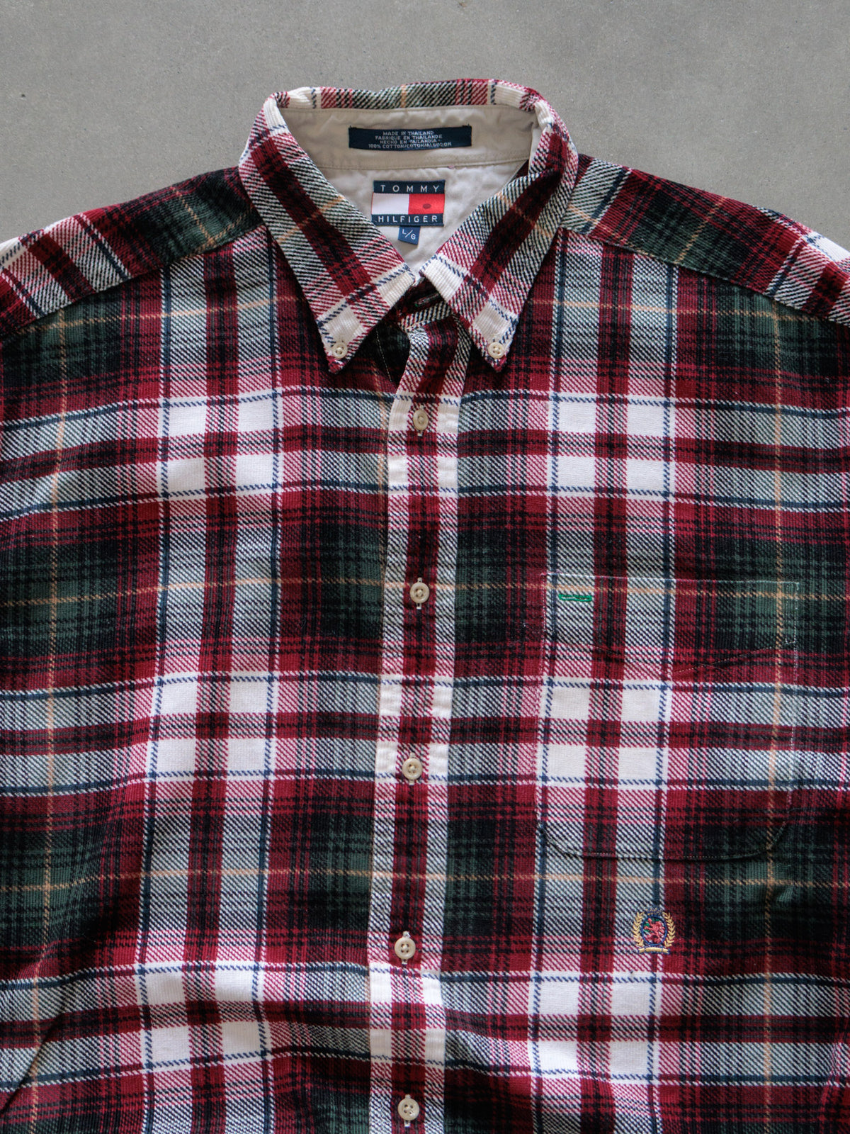 Vintage 90s Red Plaid Tommy Hilfiger Flannel Shirt (L)