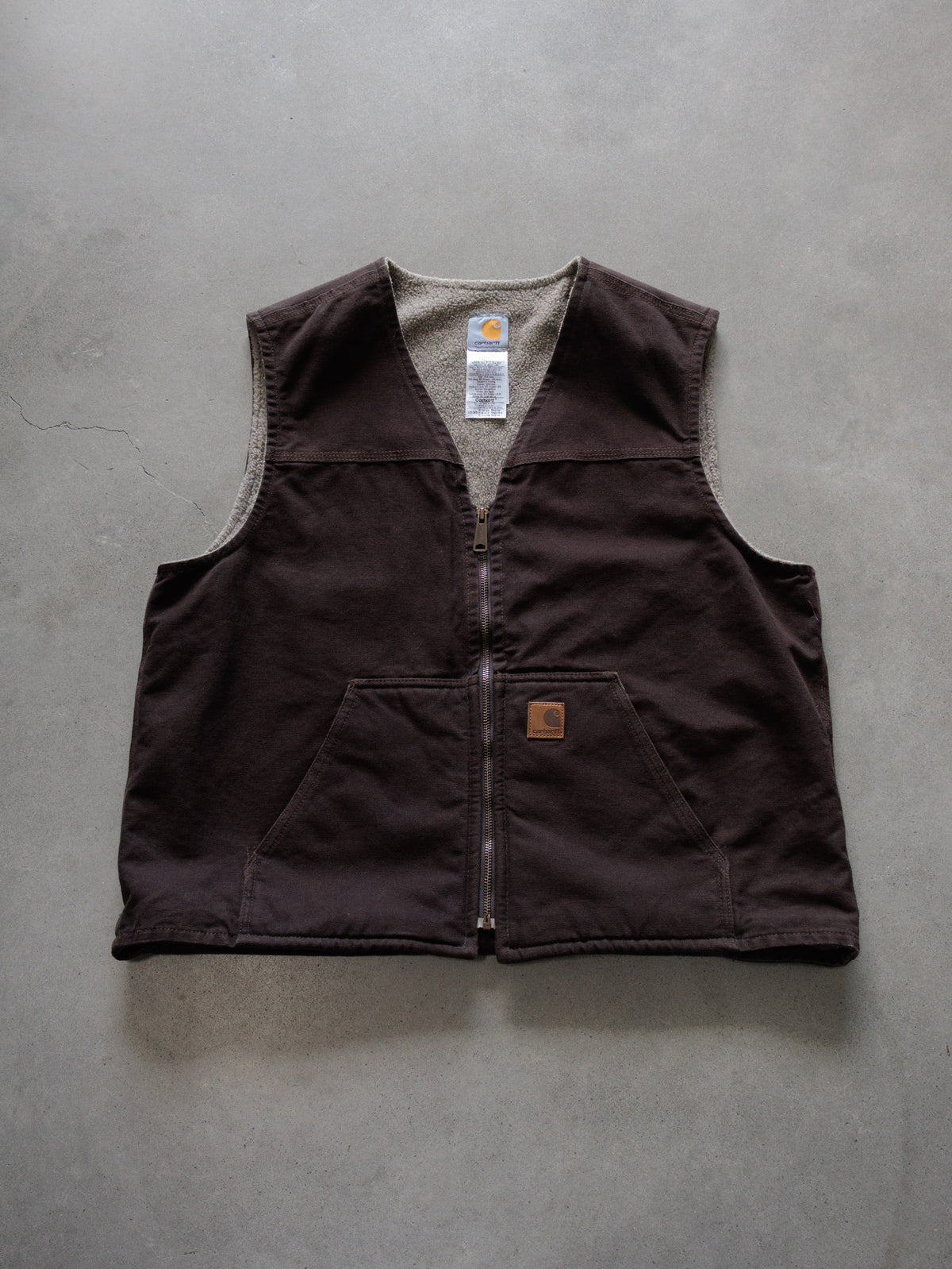 Vintage Brown Carhartt Sherpa-Lined Vest (XL)