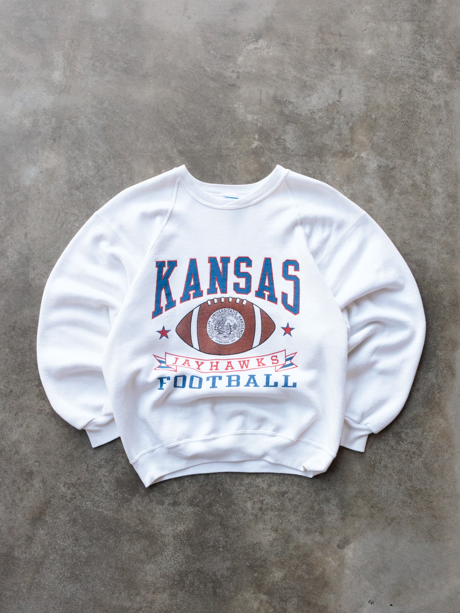 Vintage 90s White Kansas Jayhawks Football Sweatshirt (M)