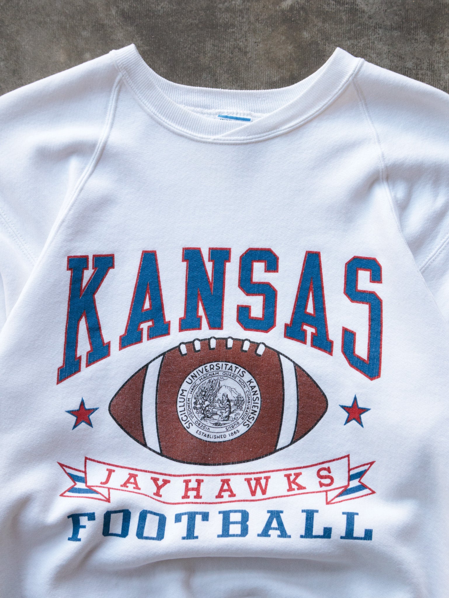 Vintage 90s White Kansas Jayhawks Football Sweatshirt (M)