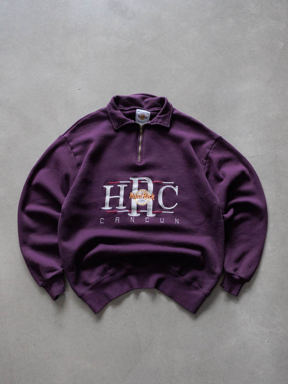 Vintage 90s Purple Hard Rock Cafe Cancun Fleece Quarter Zip (L)