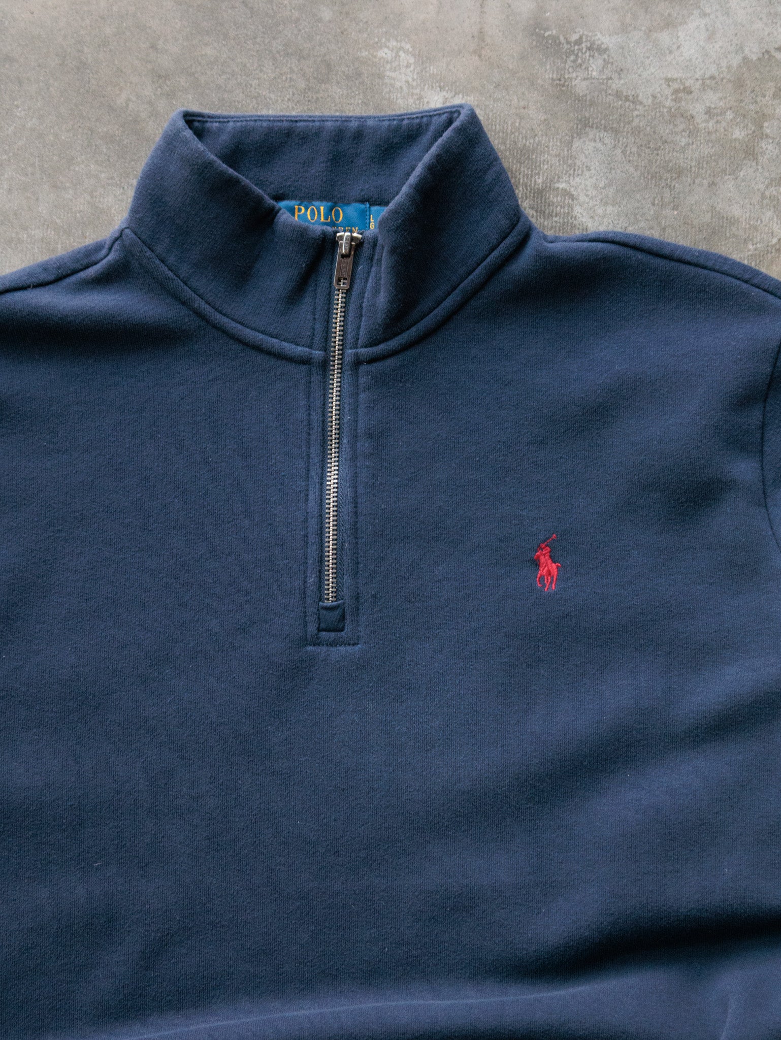 Vintage Navy Polo Ralph Lauren Quarter Zip Sweatshirt (L)