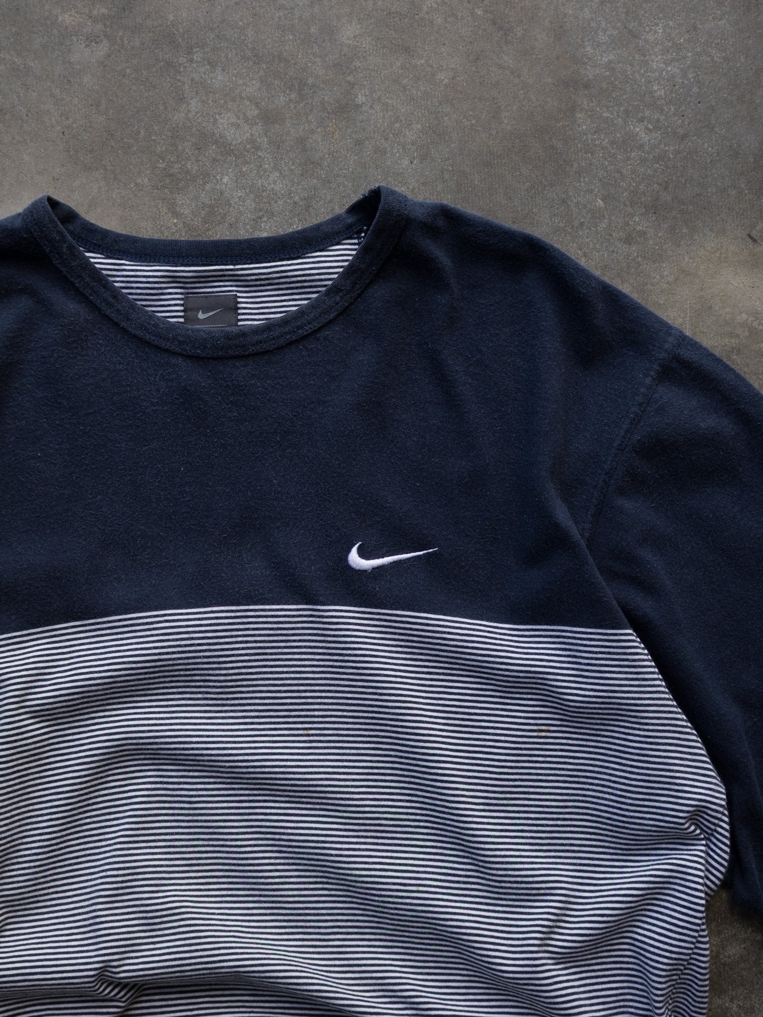 Vintage Navy Nike Golf Striped Swoosh Tee (XL)