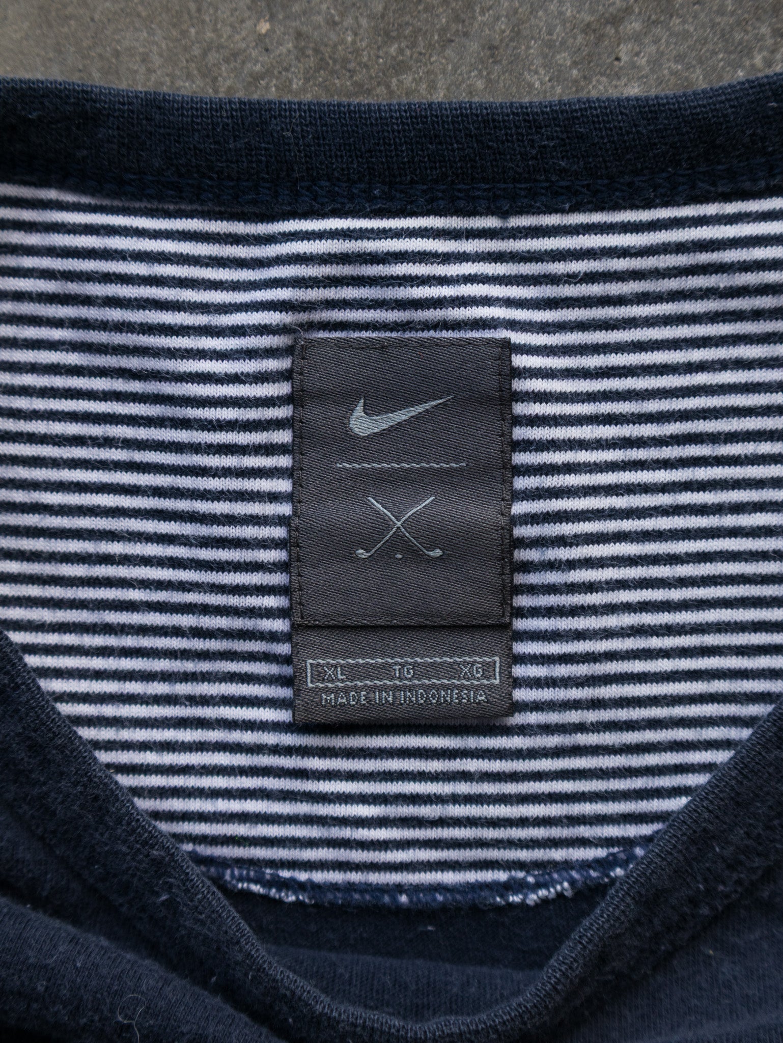 Vintage Navy Nike Golf Striped Swoosh Tee (XL)