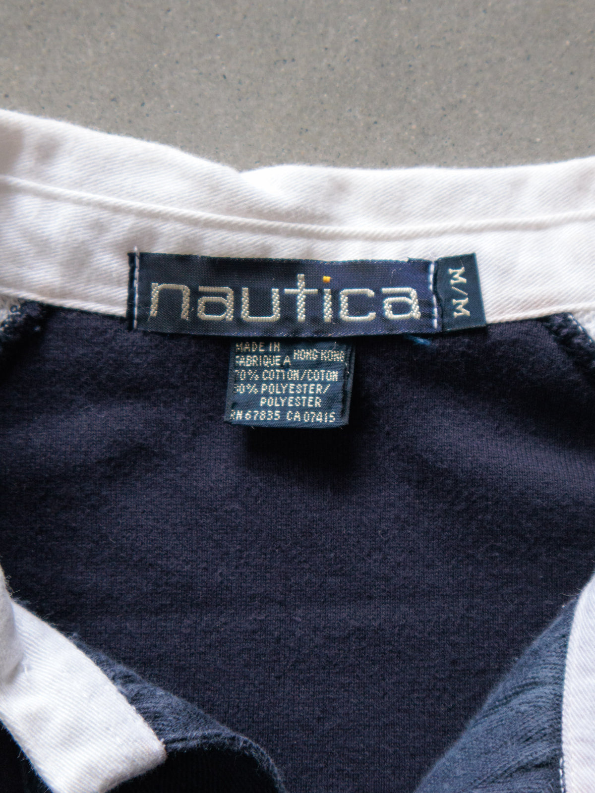 Vintage 90s Navy Nautica Colourblock Rugby Shirt (M)