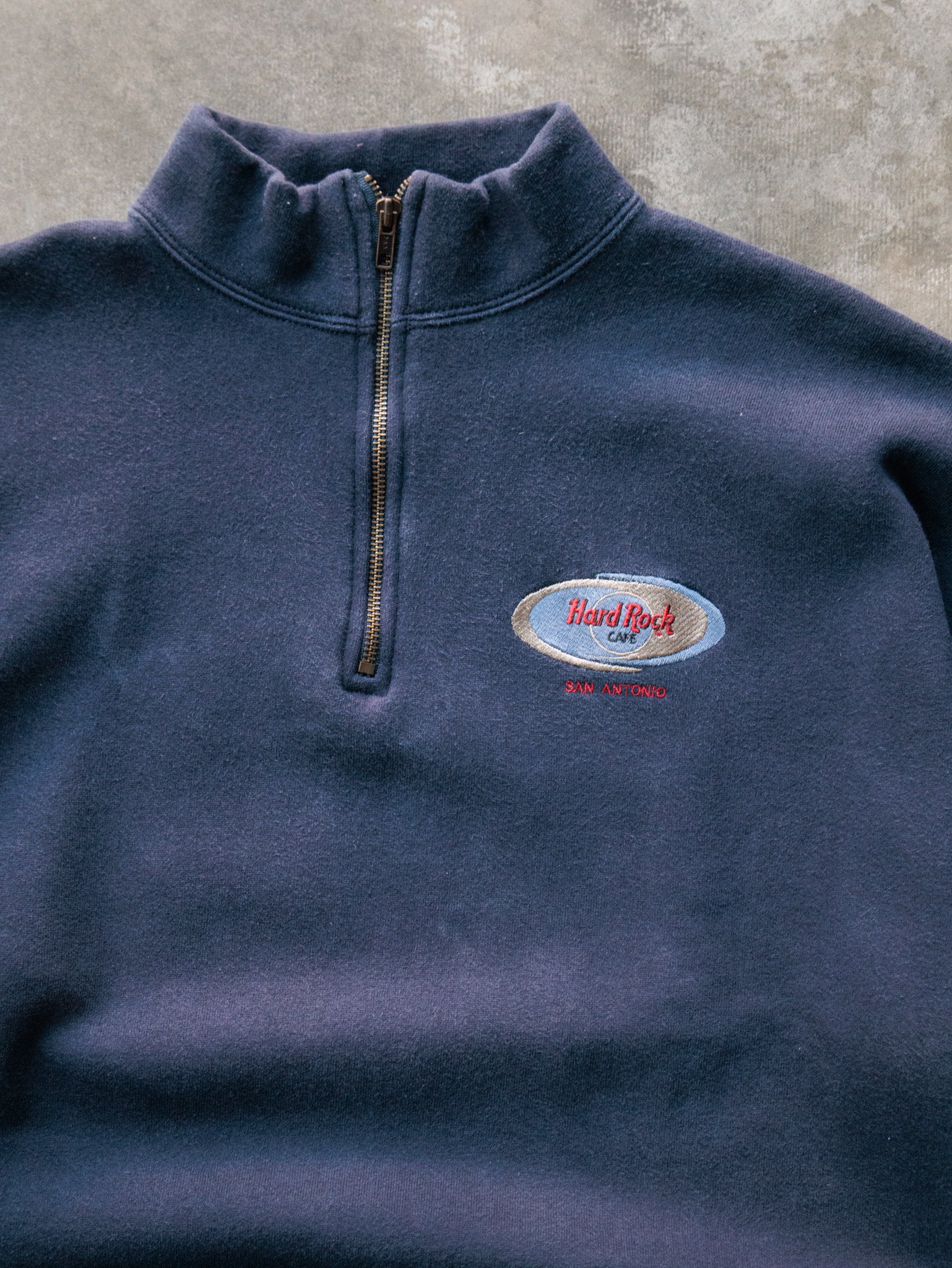 Vintage 00s Navy Hard Rock Cafe Quarter Zip Sweatshirt (L)