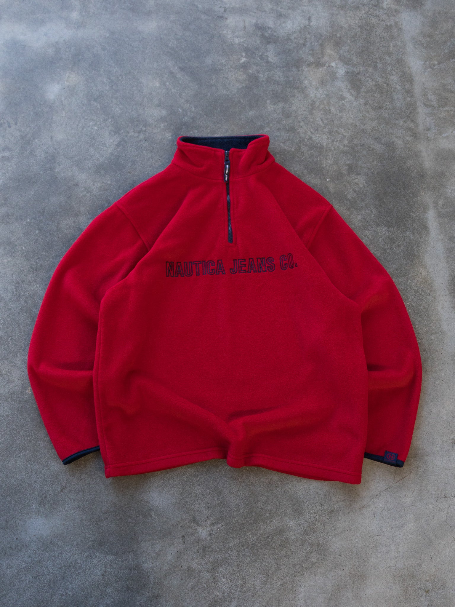 Vintage Red Nautica Quarter Zip Fleece Sweatshirt (XL)