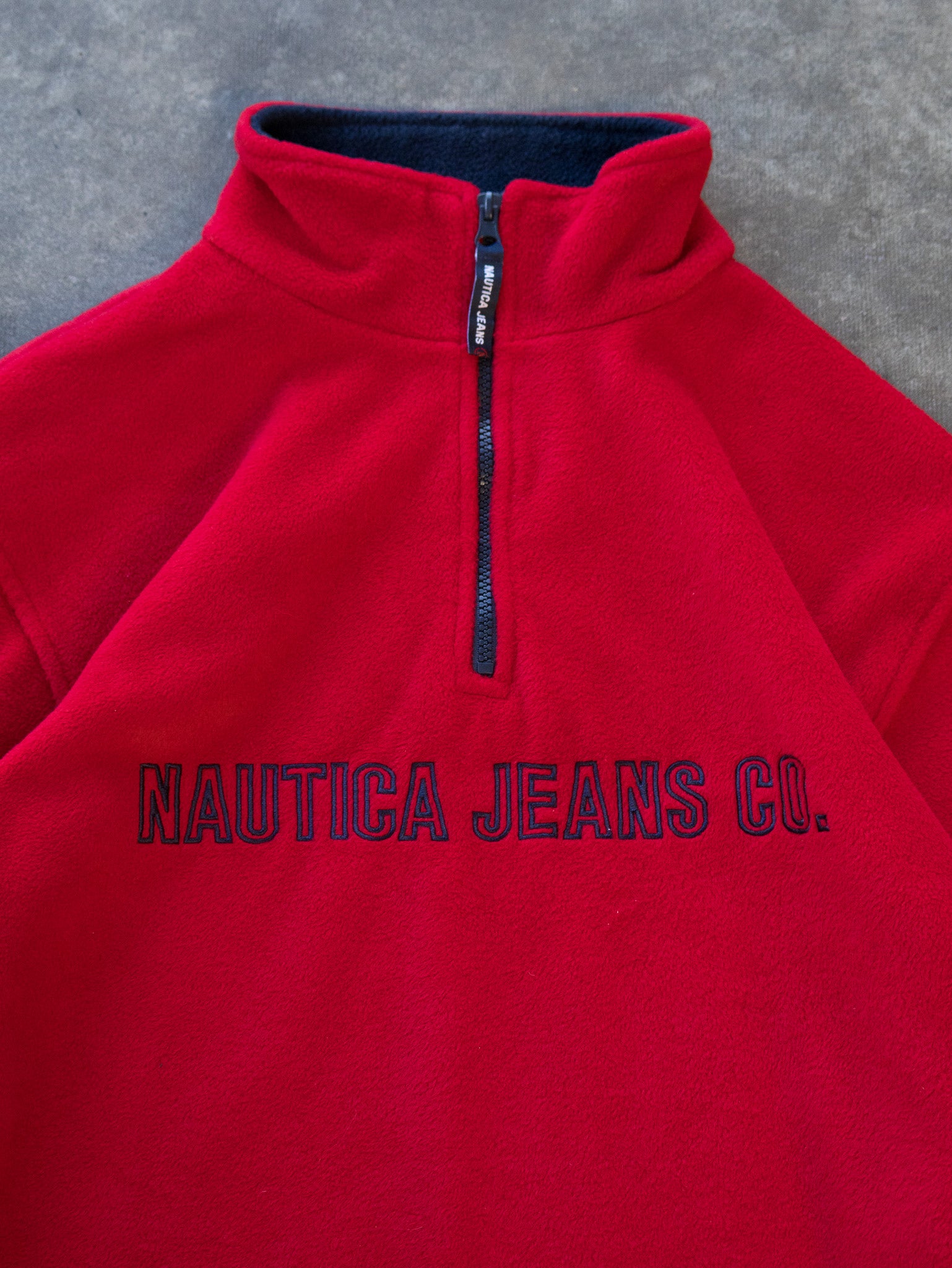 Vintage Red Nautica Quarter Zip Fleece Sweatshirt (XL)