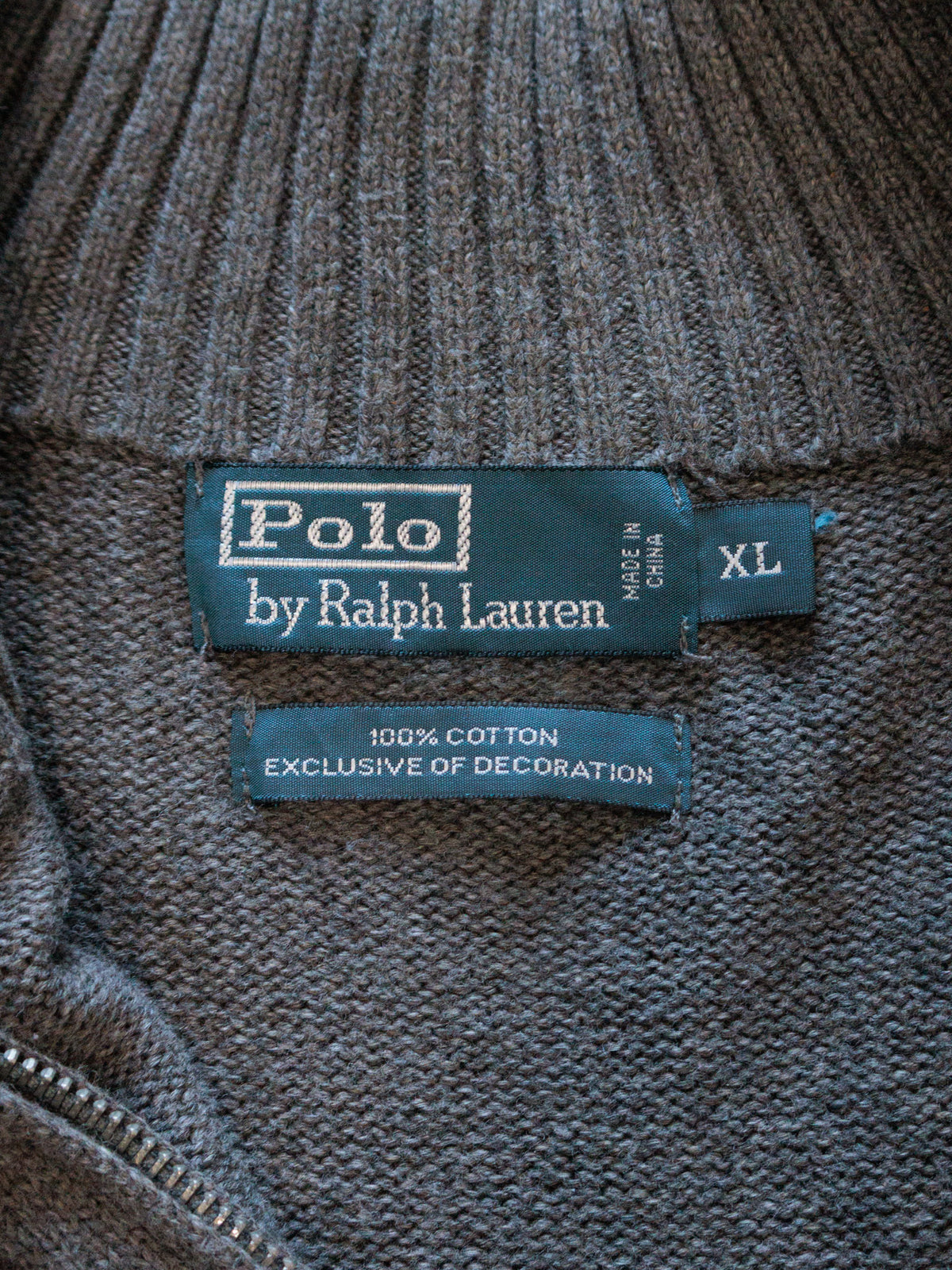 Vintage 00s Grey Polo Ralph Lauren Knit Quarter Zip (XL)