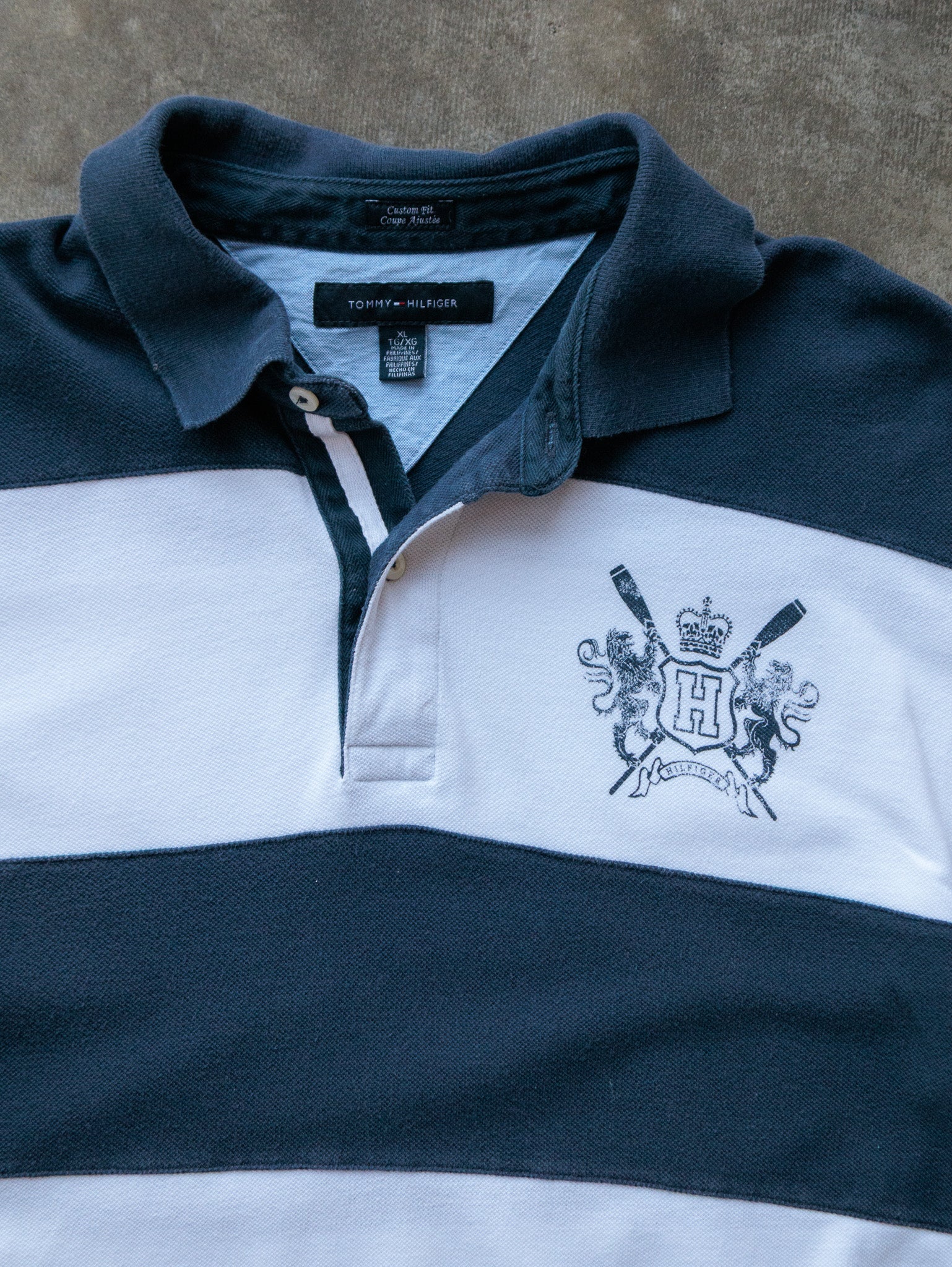 Vintage 00s Navy Striped Tommy Hilfiger Rugby Shirt (XL)