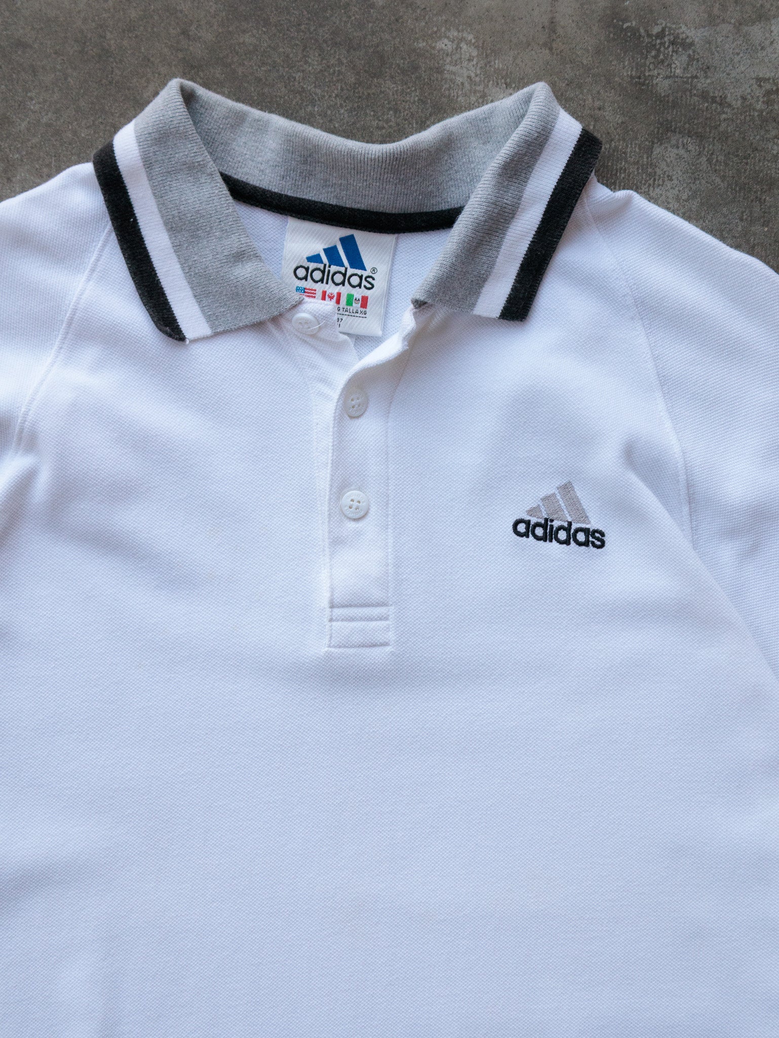 Vintage 90s White Adidas Tipped Collar Polo Shirt (XL)