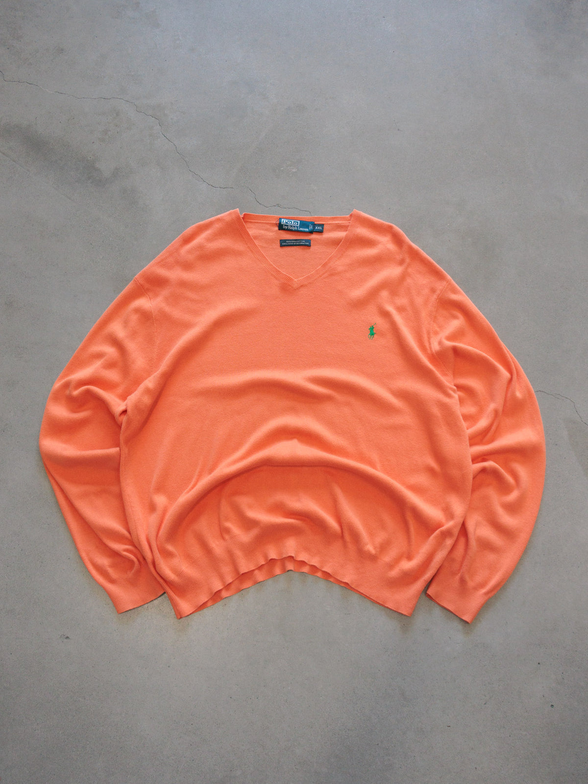Vintage Orange Polo by Ralph Lauren V-Neck Knit Sweater (2XL)
