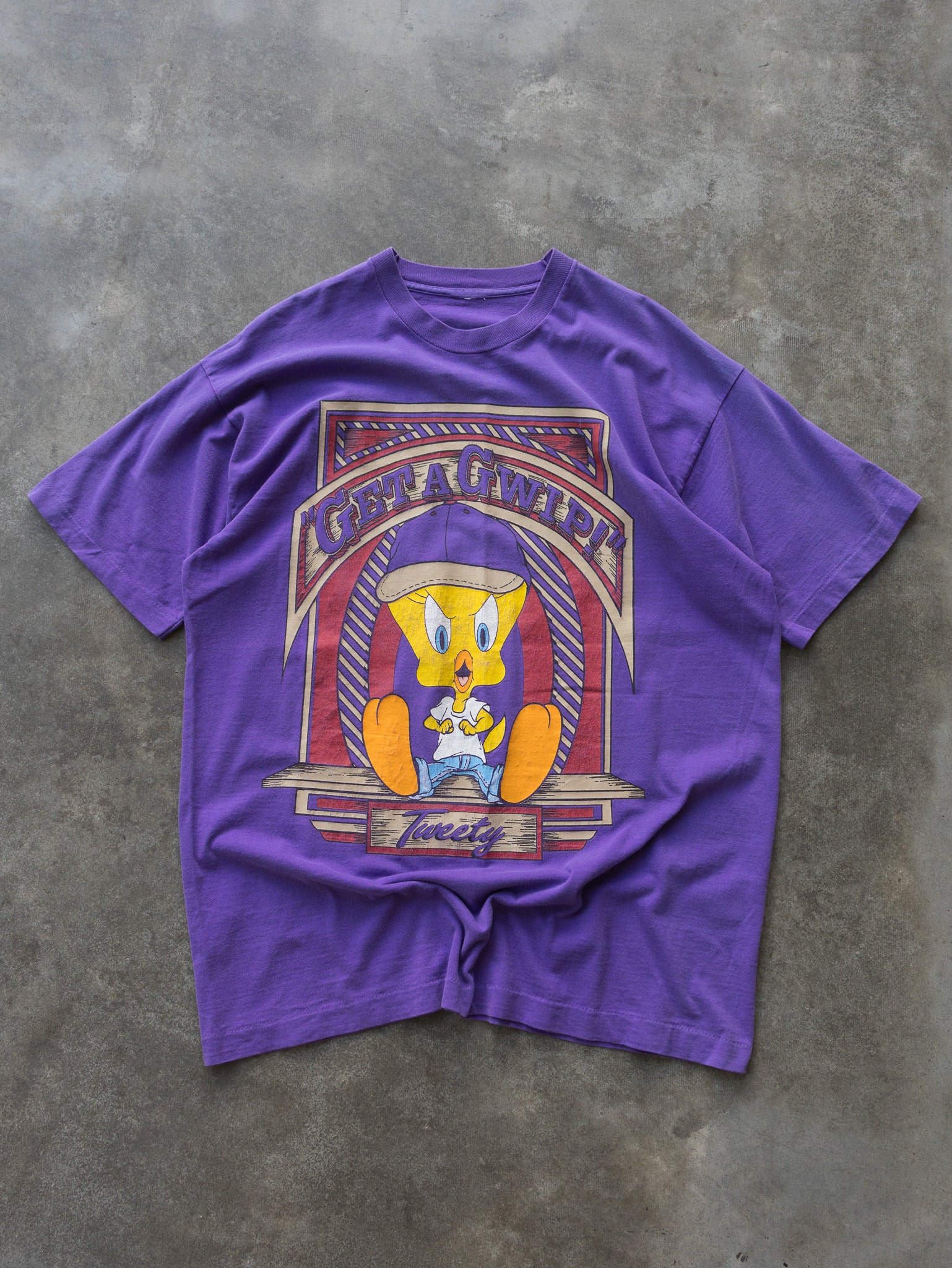 Vintage 90s Purple Tweety Bird Get A Gwip Tee (XL)