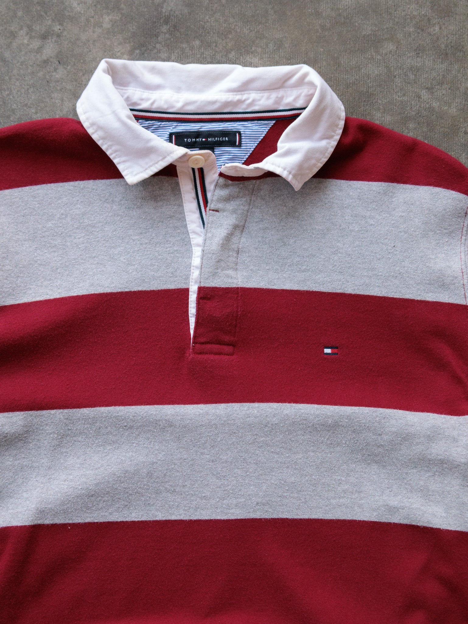 Vintage Red Striped Tommy Hilfiger Rugby Shirt (L)