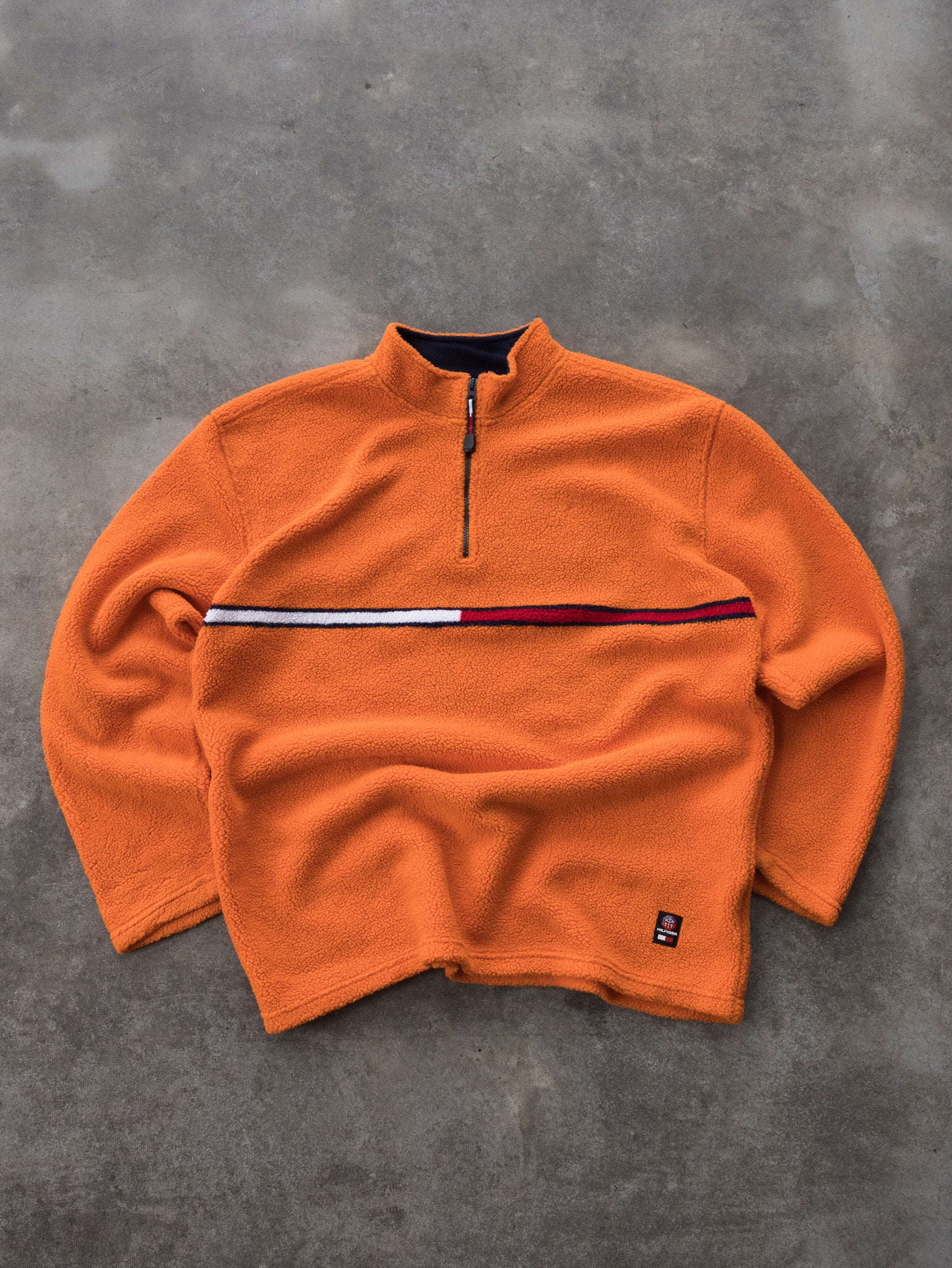 Vintage 90s Orange Tommy Hilfiger Quarter Zip Fleece Sweatshirt (L)