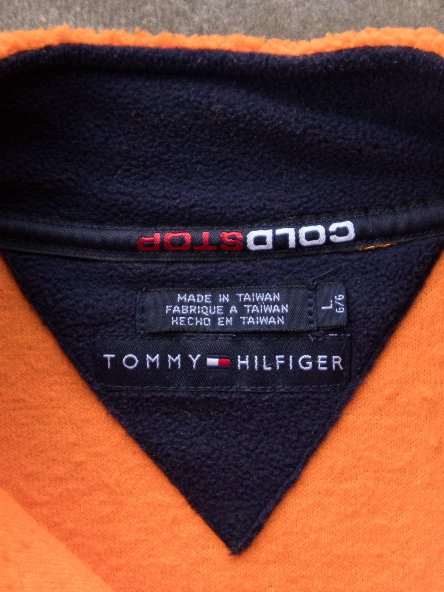 Vintage 90s Orange Tommy Hilfiger Quarter Zip Fleece Sweatshirt (L)