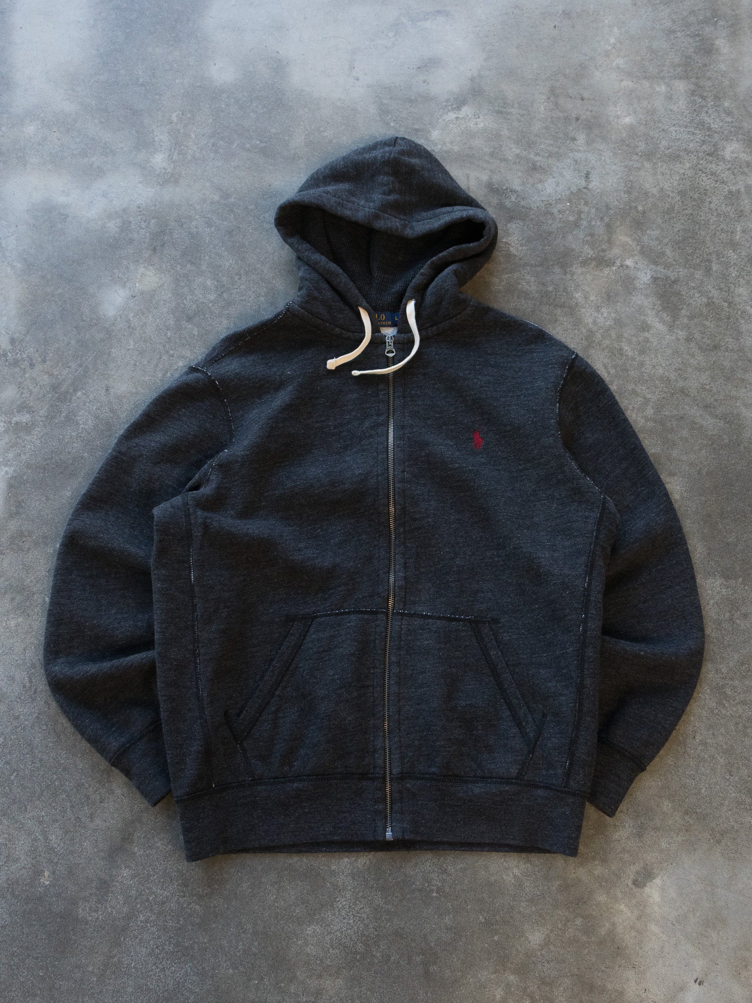 Vintage Charcoal Polo Ralph Lauren Zip Hoodie (L)