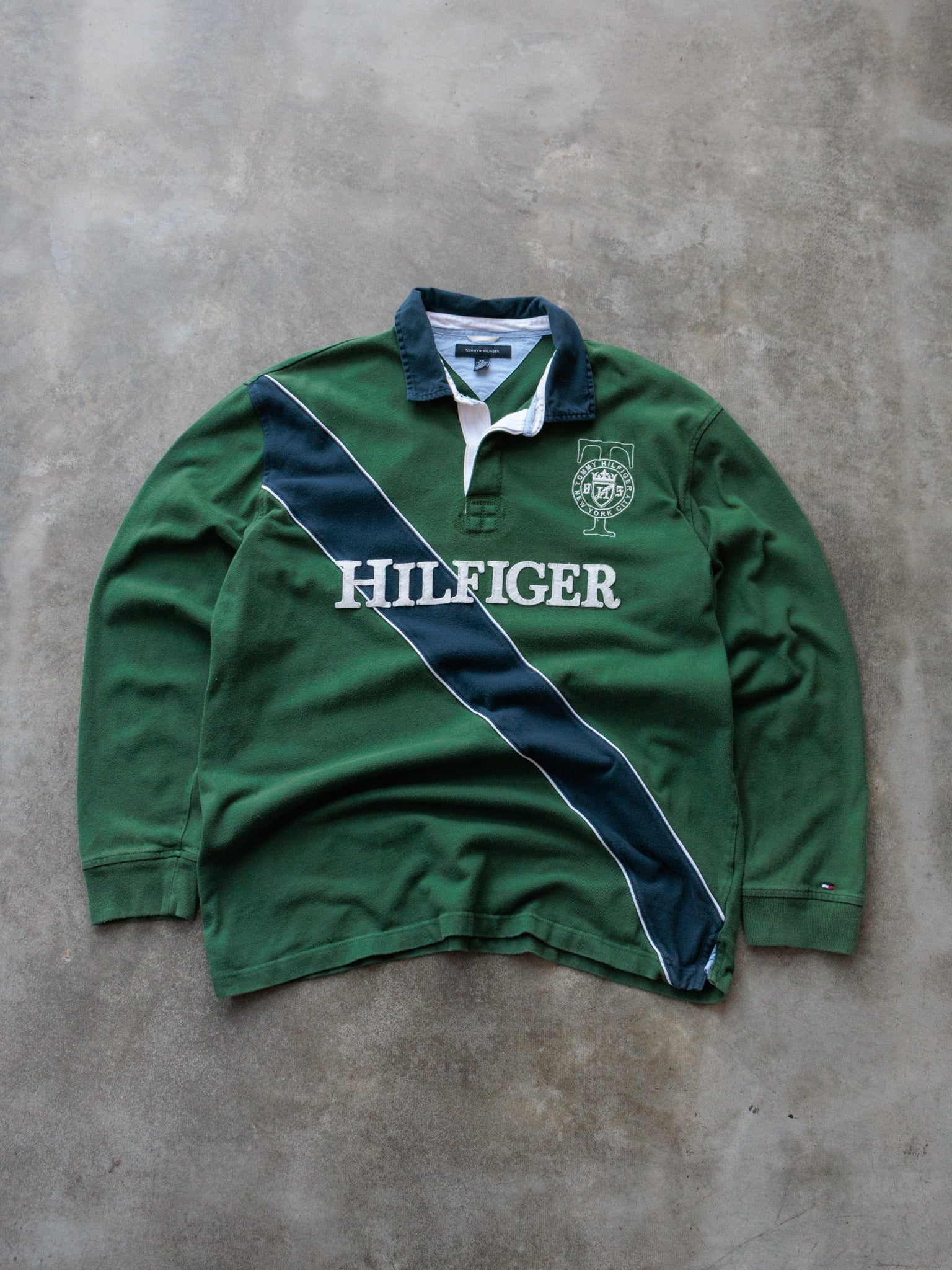 Vintage 00s Green Tommy Hilfiger Rugby Shirt (2XL)