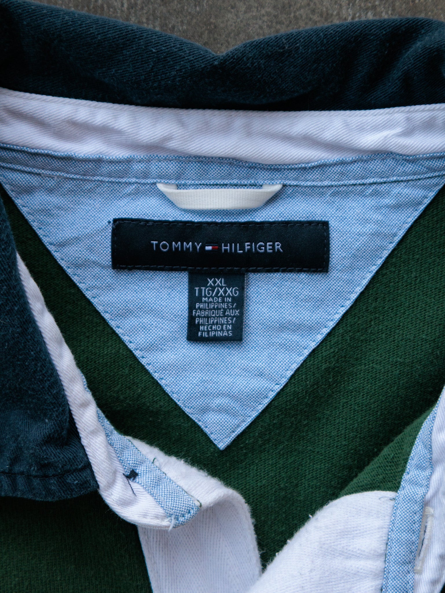 Vintage 00s Green Tommy Hilfiger Rugby Shirt (2XL)