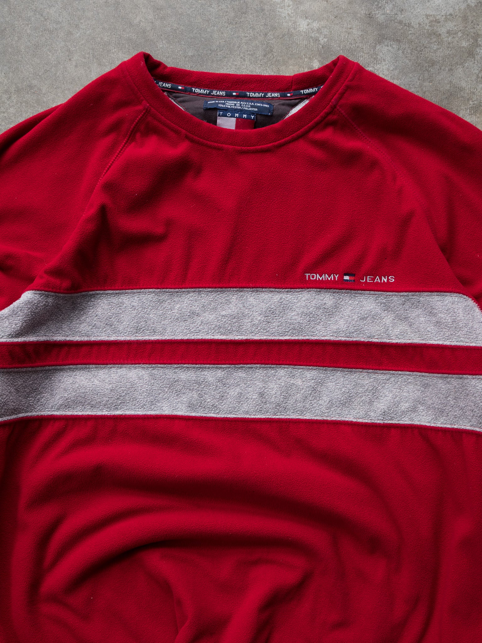 Vintage 90s Red Tommy Jeans Panel Fleece Sweatshirt (L)