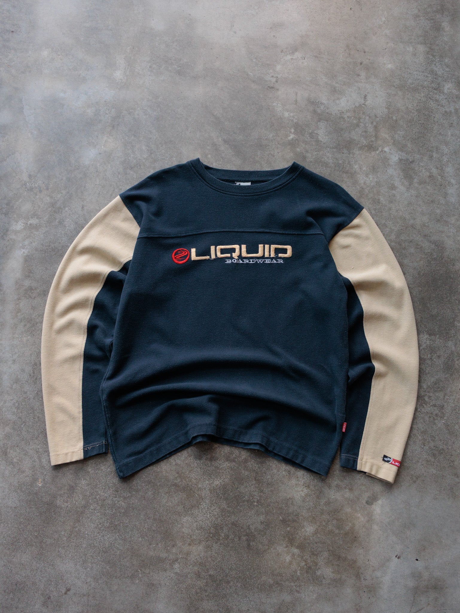 Vintage 00s Navy Liquid Boardwear Colourblock Long Sleeve Tee (-)