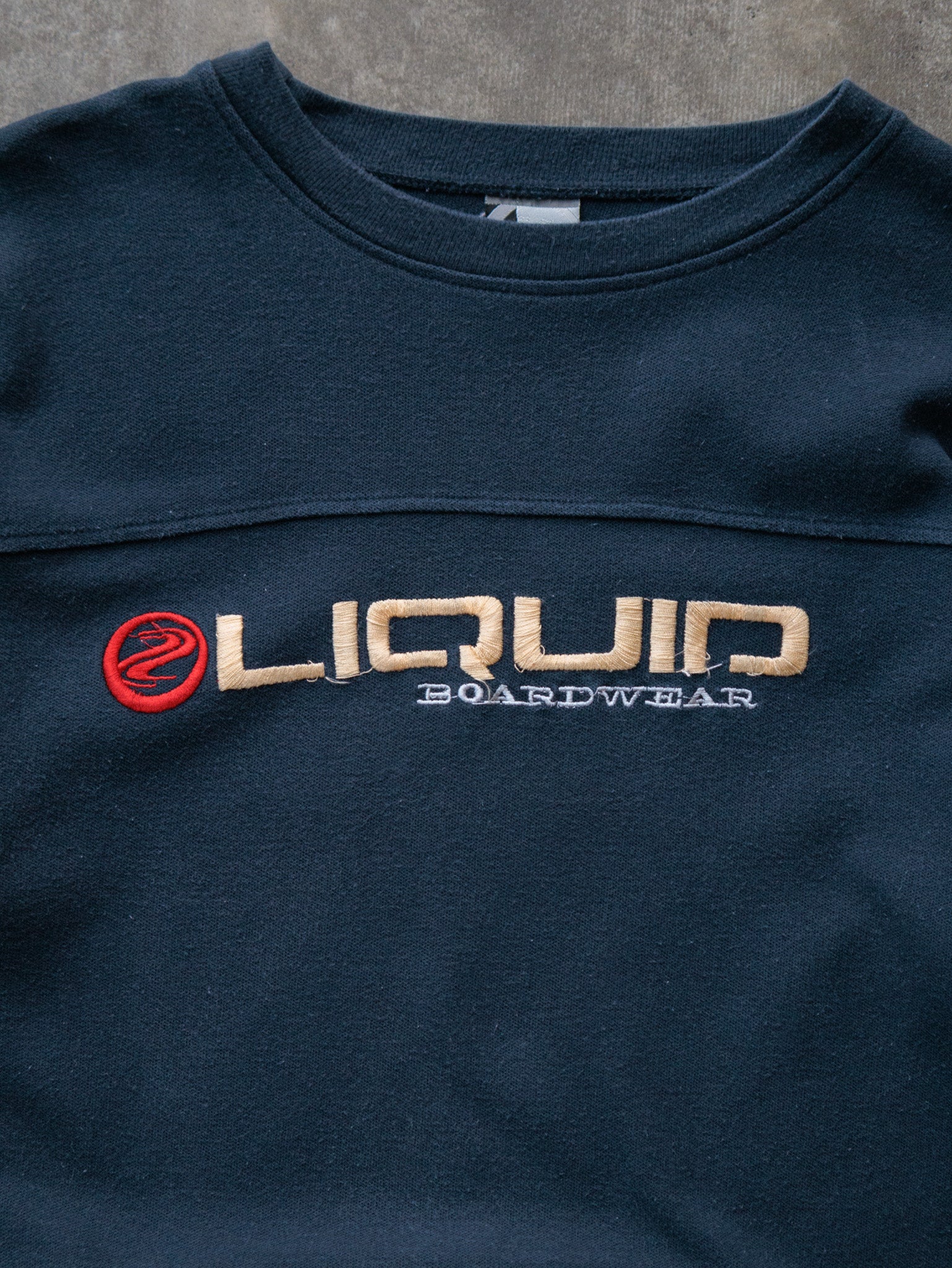 Vintage 00s Navy Liquid Boardwear Colourblock Long Sleeve Tee (-)