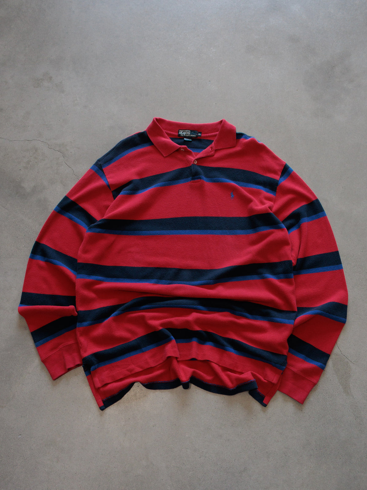 Vintage 00s Red Striped Polo Ralph Lauren Long Sleeve Polo Shirt (XL)
