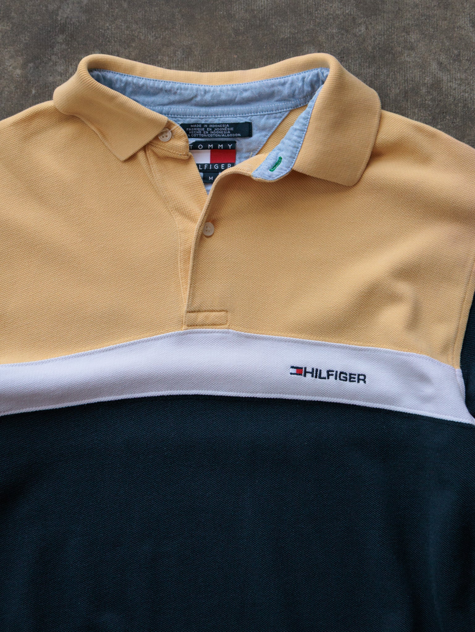 Vintage 00s Navy Colourblock Tommy Hilfiger Long Sleeve Polo Shirt (M)