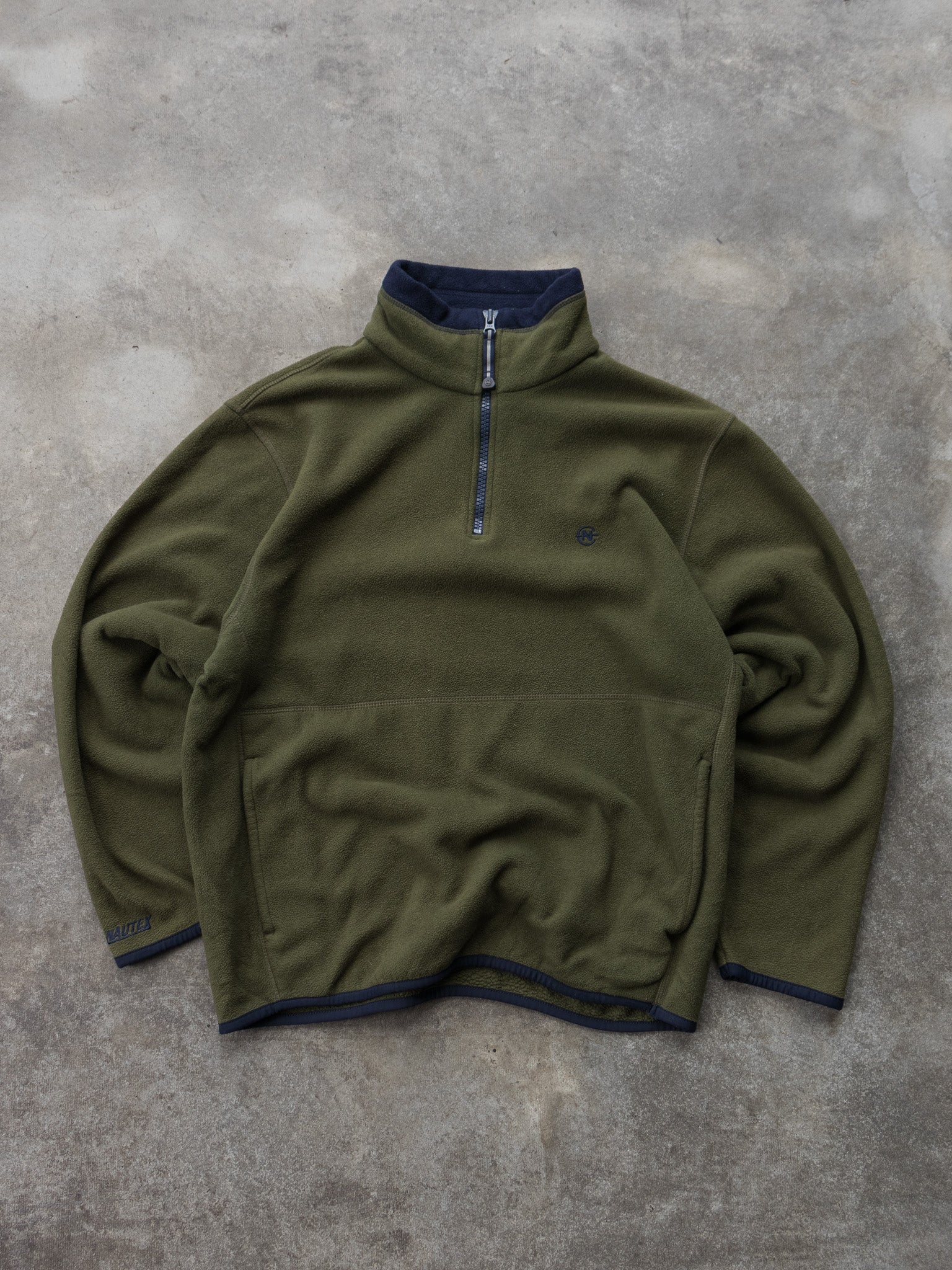 Vintage 00s Olive Nautica Competition Nautex Quarter Zip Fleece Sweatshirt (M)