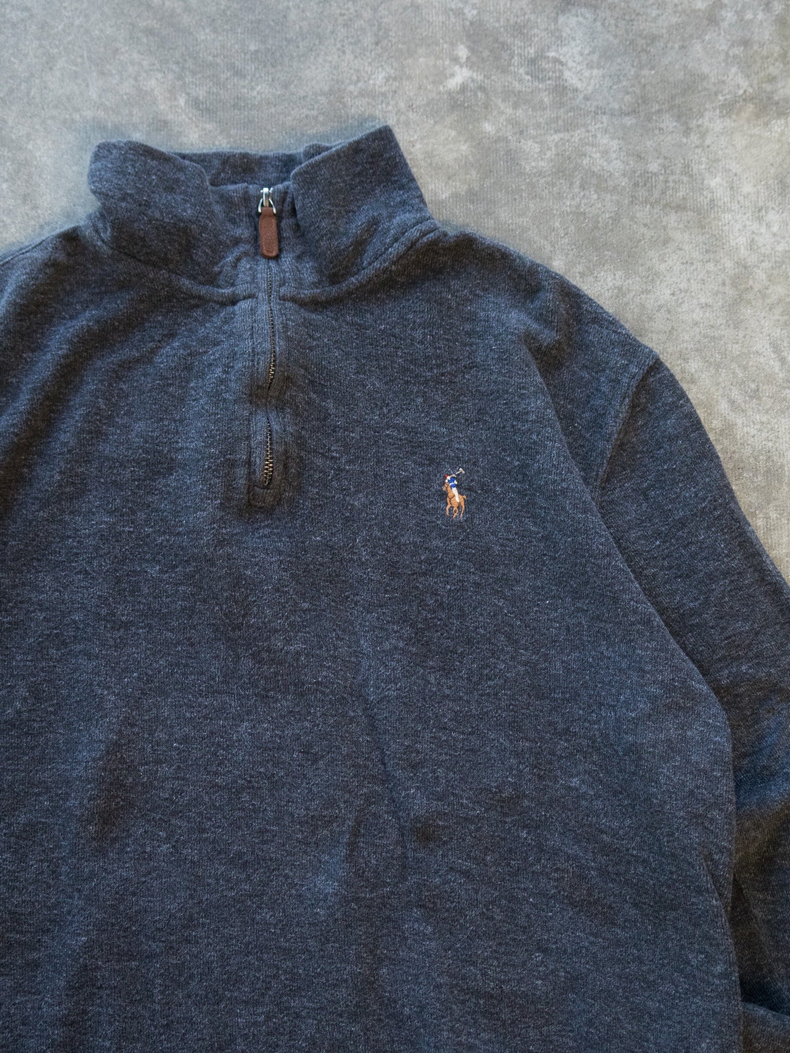 Vintage Charcoal Polo Ralph Lauren Quarter Zip Knit (M)